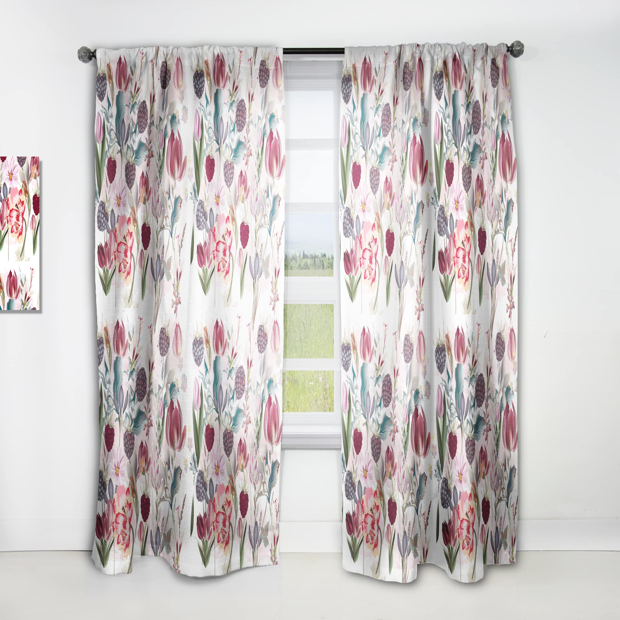DesignQ Floral Curtains - Thermal Insulated Single Panel (52x120 Inches) for Bedroom & Living Room | Spring Flower Pattern Window Drapes for Home Decor & Light Blocking