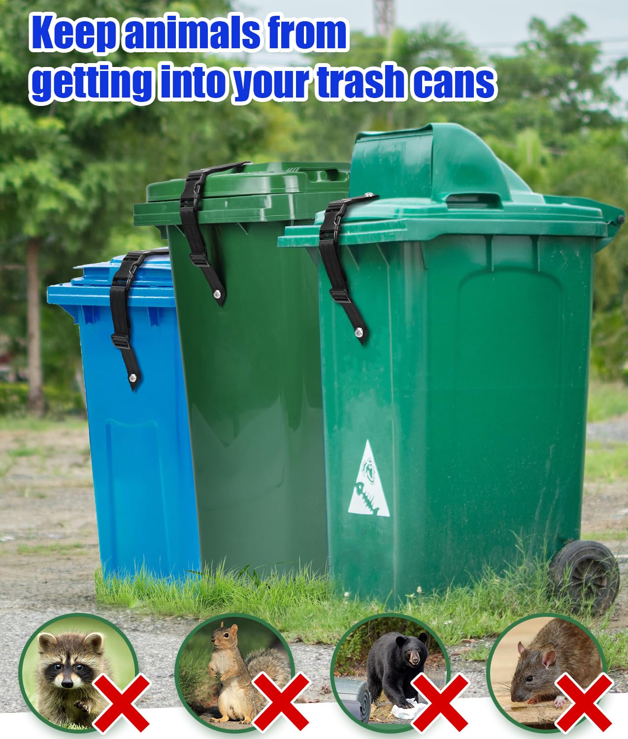 Bear Proof Trash Can Lock - Heavy Duty Adjustable Garbage Bin Lid Lock for Outdoor Use, Universal Animal Proof Trash Can Strap - Easy Install Nylon Security Lock for Raccoons & Pets (Perfect for Camping, Backyard & Wildlife Areas)