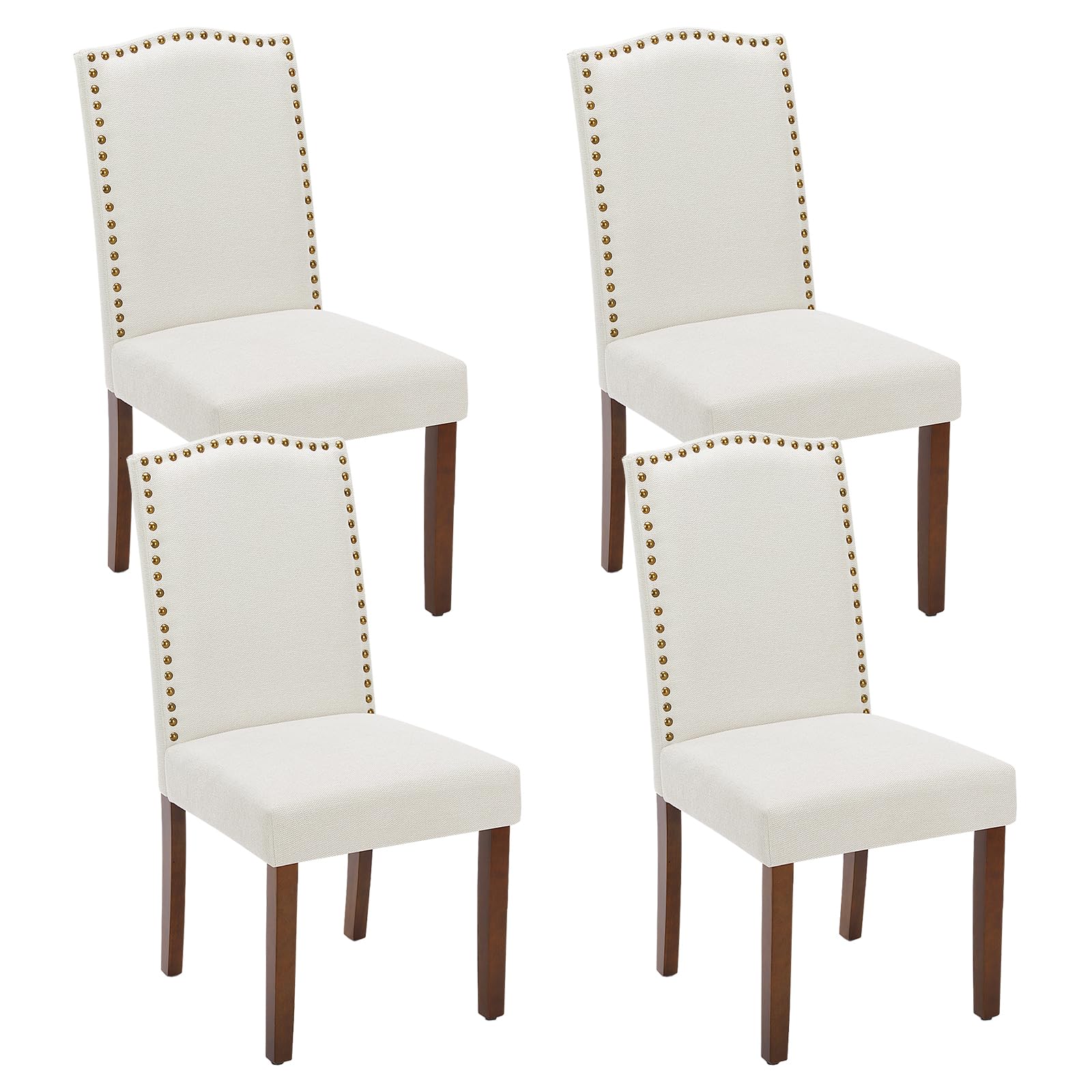 Sweetcrispy Mid Century Modern Dining Chairs Set of 4 - Upholstered Fabric Kitchen & Dining Room Chairs with Nailhead Trim & Wooden Legs - Perfect for Bedroom, Living Room & Home Office - Beige