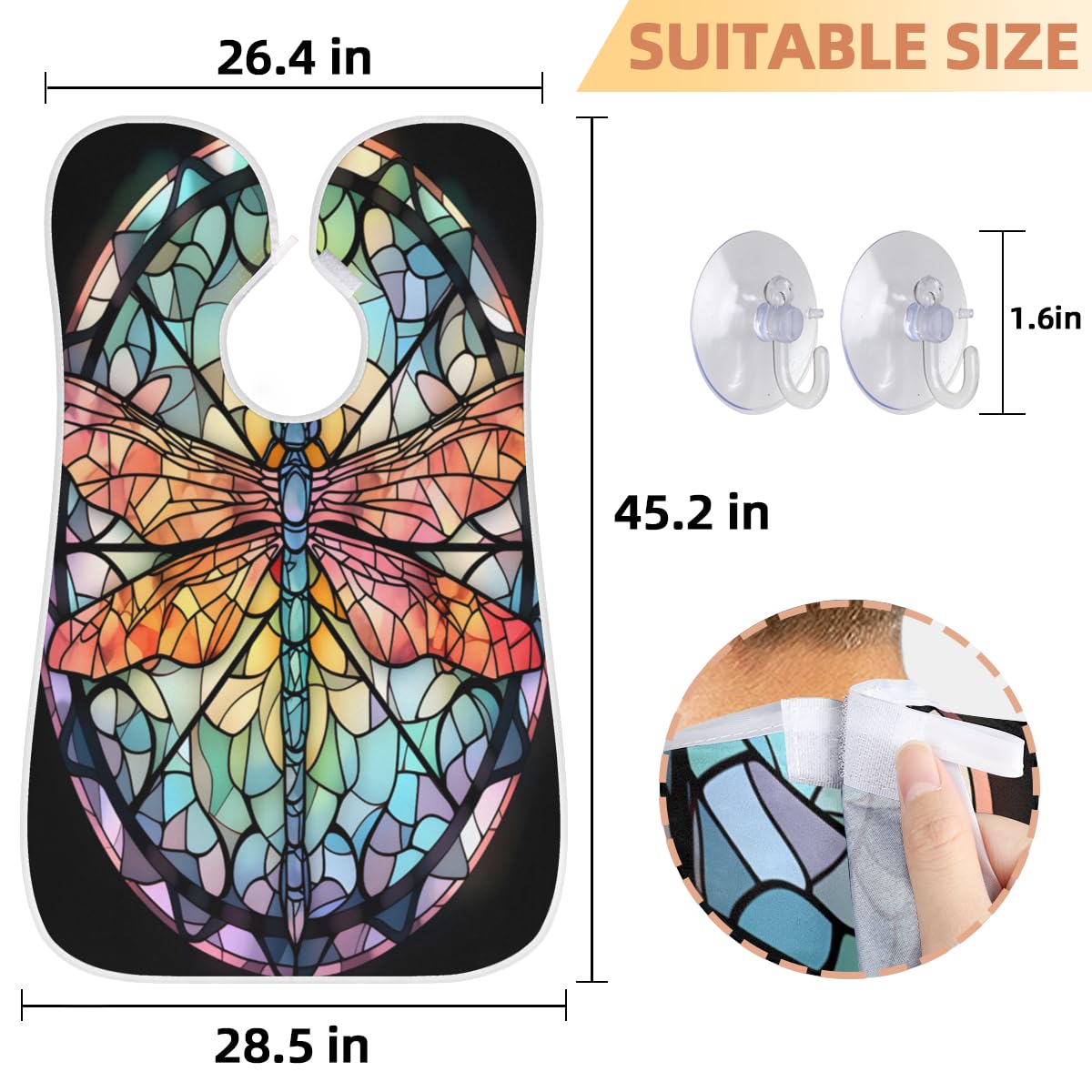 Dragonfly Glass Window Beard Shaving Bib for Men - Waterproof Hair Dye Apron & Makeup Cape for Women - Barber Accessories with Sink Hair Catcher - Perfect Gift for Beard Trimming & Haircut (Ideal for Home Grooming & Salon Use)