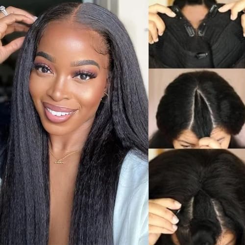Machine Made Kinky Straight V Part Wig