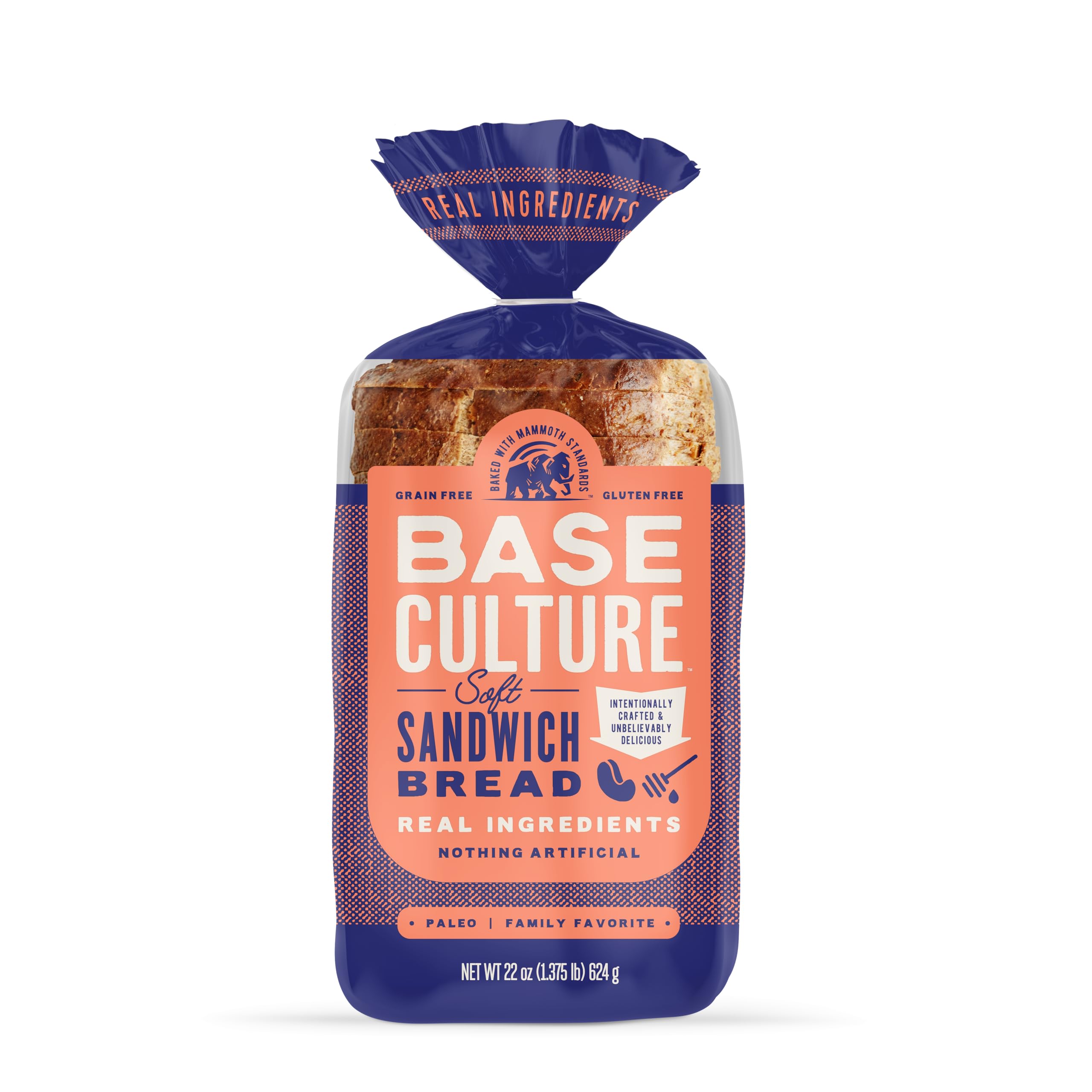 Base Culture Paleo Bread - Large Size 24oz (18 Slices) | 100% Paleo Certified, Gluten Free, Grain Free, Non-GMO, Dairy Free, Soy Free | Healthy Low Carb Bread Alternative | Perfect for Sandwiches, Toast & Keto Diet