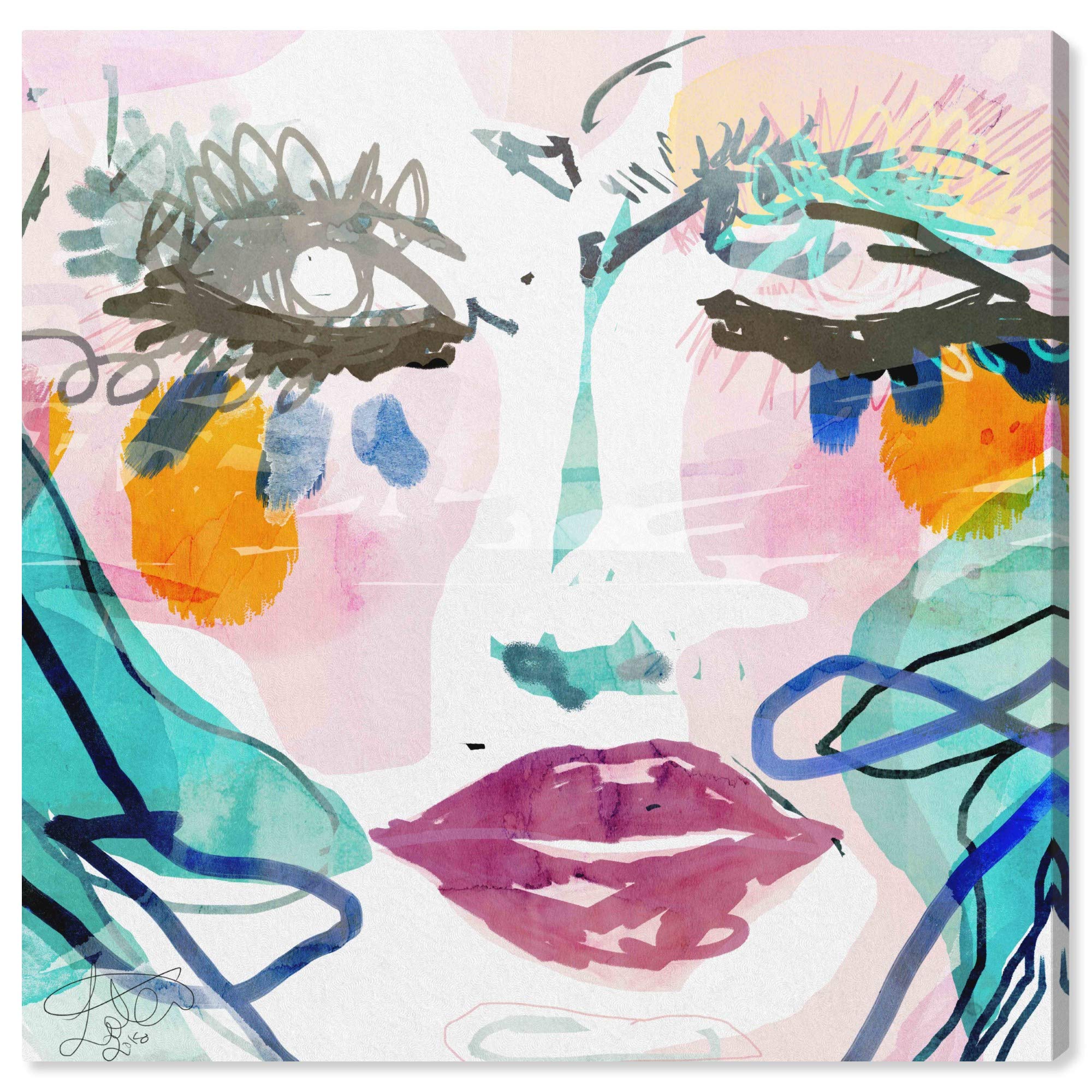Oliver Gal Artist Co. 'Gina' Fashion Glam Wall Art Canvas Print - 12x12 Inch Pink & White Home Decor - Perfect for Living Room, Bedroom & Office Wall Decoration