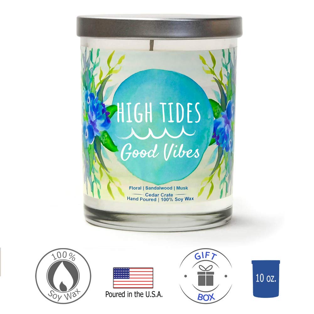 Floral Sandalwood Musk Scented Soy Candles - 10oz Teal Jar Candles | Made in USA | Aromatherapy Home Decor | Beach House Gifts for Women & Men | Perfect for Relaxation, Meditation & Coastal Living Spaces
