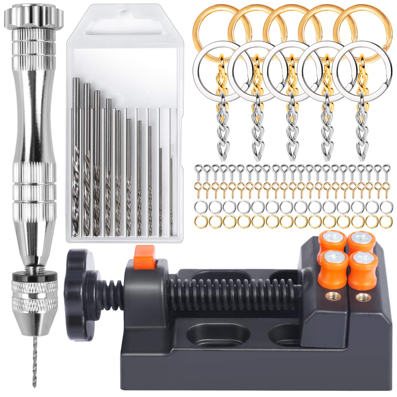 LEOBRO Hand Drill with 10 Drill Bits - Pin Vise & Mini Drill Press for Jewelry Making, Keychain Crafting & DIY Projects - Perfect for Woodworking, Metal Engraving & Small Craft Repair