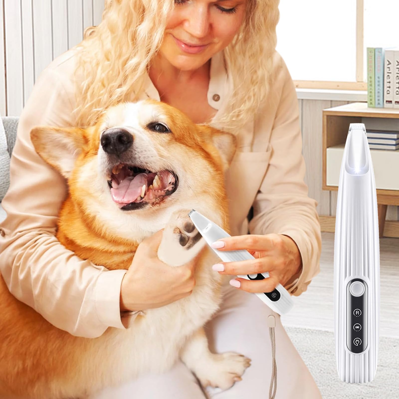 Upgraded Rechargeable Low Noise Pet Grooming Trimmer with LED Light - Wireless Dog & Cat Hair Clipper for Paw, Ears, Face, Eyes & HIPS - Perfect for Home Pet Grooming and Professional Use