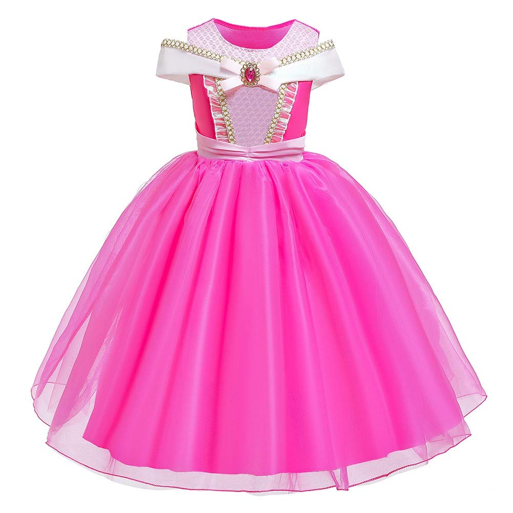 REXREII Girls Princess Sleeping Beauty Costume - Elegant Fancy Dress for Halloween, Cosplay, Christmas Party & Birthday - Includes Accessories - Perfect for Dress-Up, Role Play & Special Occasions