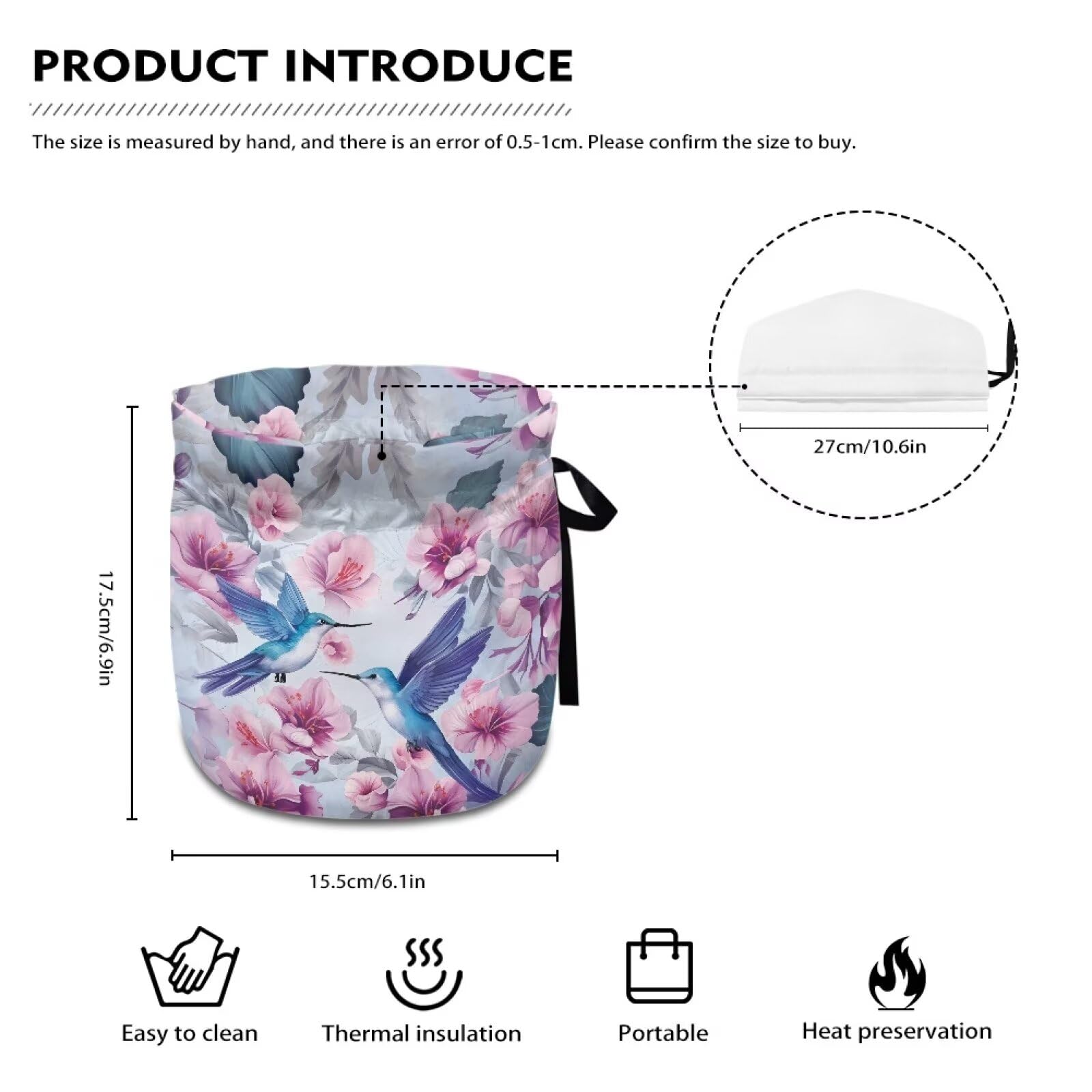 Hummingbird Pink Floral Tea Pot Cover - Insulated Tea Cosy for Kitchen, Breakfast Warmer & Decorative Kettle Dust Cover - Easy to Clean & Portable - Perfect for Home, Tea Parties & Cozy Kitchen Decor