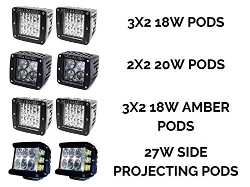 Cali Raised LED Profile Ditch Light Brackets Kit for 2005-2015 Toyota Tacoma - 3x2 18W LED Pods with Wiring Harness & Amber Backlight Switch - Off-Road Lighting for Night Driving, Camping & Adventure
