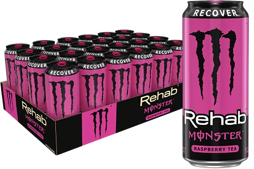 Monster Energy Rehab Raspberry Tea + Energy Drink - 15.5oz Cans (24 Pack) | Refreshing Iced Tea with Natural Energy Boost | Perfect for Workouts, Gaming & Outdoor Activities