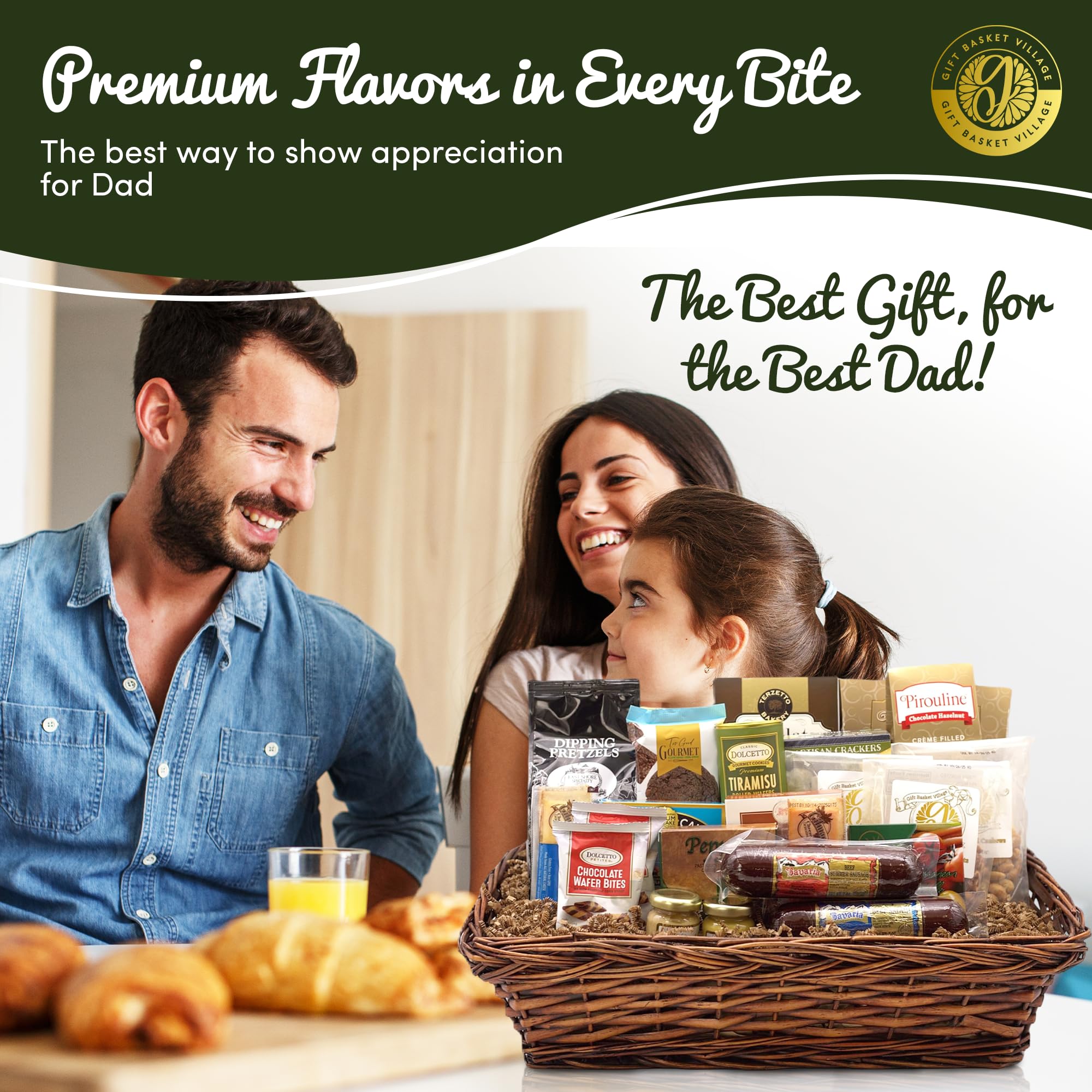 Gift Basket Village: Dad's Favorite Gourmet Gift Box - Premium Cookies, Artisan Cheeses, Cured Sausages, Specialty Mustards & More | Perfect for Father's Day, Birthday & Holiday Gifting