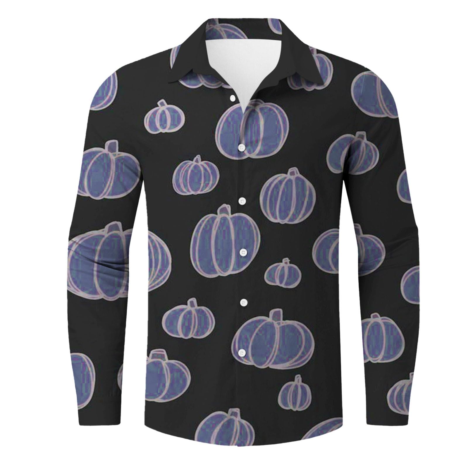 Parise Men's Halloween Long Sleeve Pumpkin Print Dress Shirt - Cute Button Down Fall Party Top for Casual Wear & Costume - Plus Size Available | Office, Halloween Party, Thanksgiving Celebration