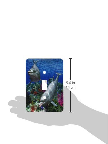 3D Light Switch Cover - Two Cute Dolphins Swimming in Ocean Undersea Scene | Waterproof & Durable | Perfect for Bathroom, Kids Room & Beach House Decor