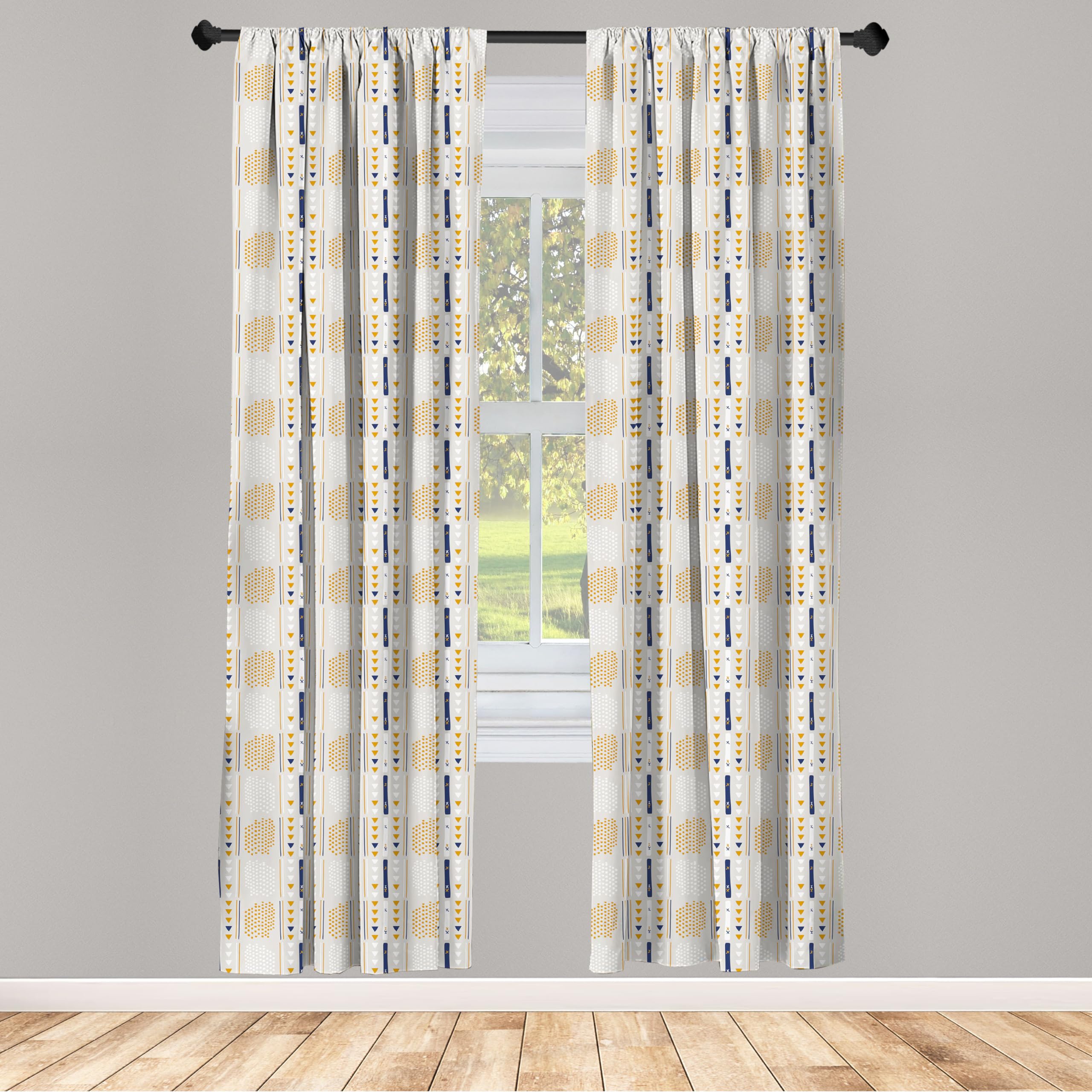 Ambesonne Yellow White Curtains, Abstract Geometric Window Panels 28x84