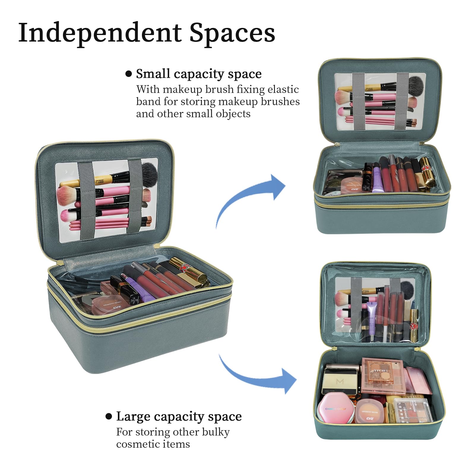 Clear Makeup Bag Organizer - Waterproof Travel Toiletry Bag for Women | Portable Cosmetic Storage with Gold Zippers | Perfect for Travel, Gym & Daily Organization (Blue)