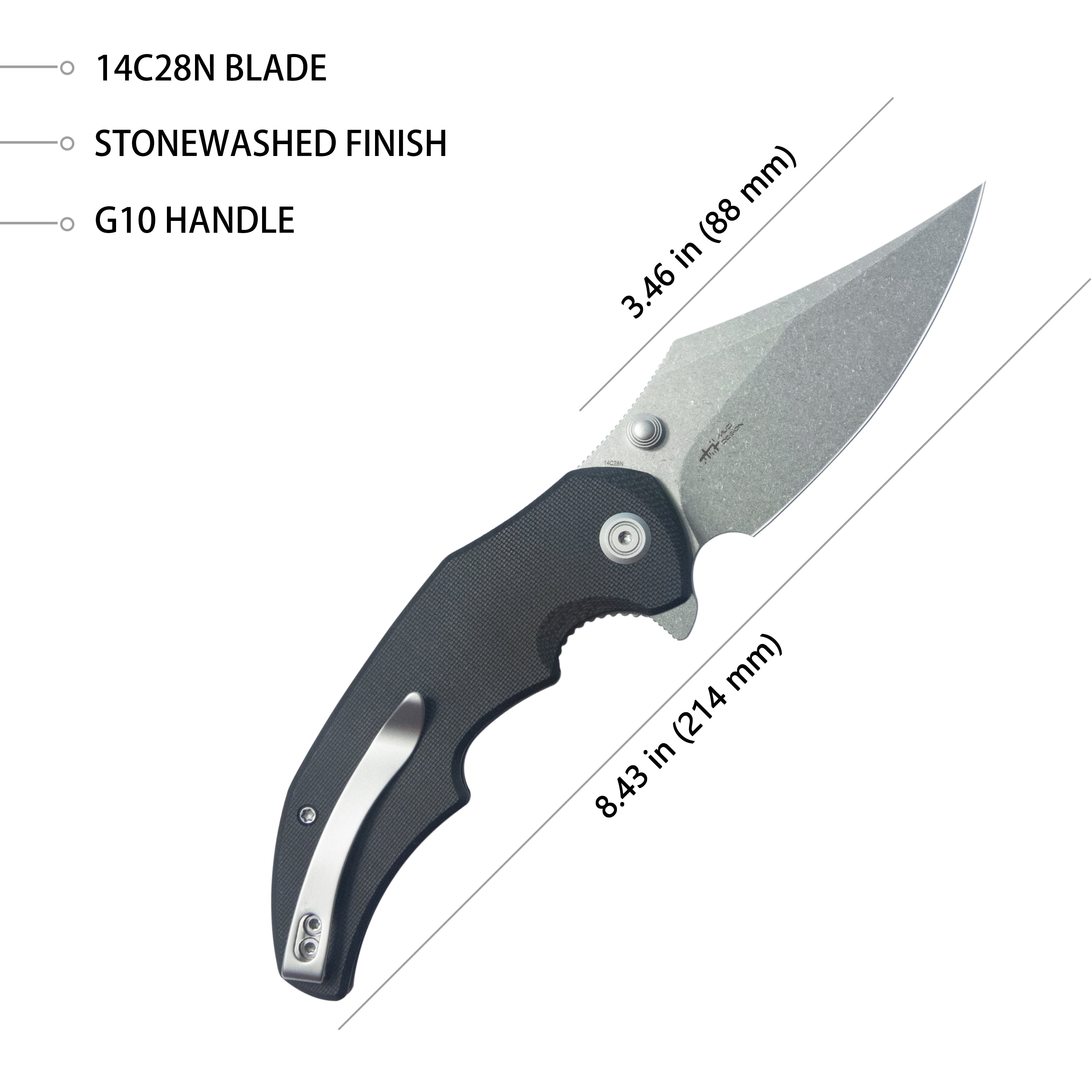 Kubey Ceto Flipper Folding Knife - Black G10 Handle, 3.46