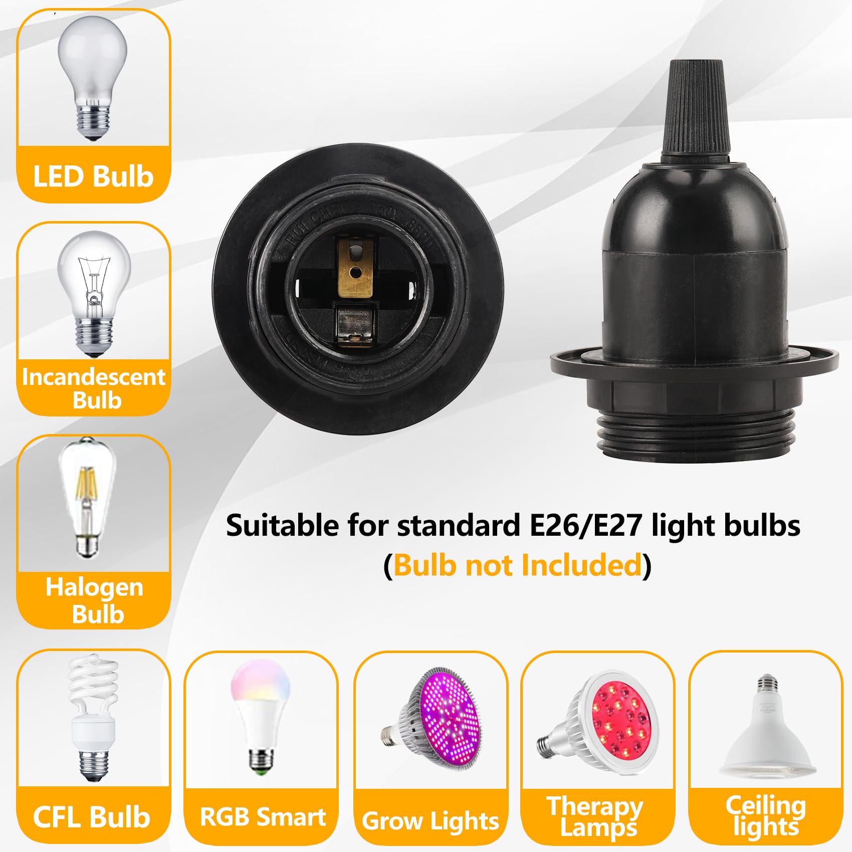15ft Black Pendant Light Cord with Plug & On/Off Switch - 2 Pack E26 Socket Hanging Lamp Wire for Chandelier, Lantern & DIY Lighting - Perfect for Kitchen Island, Dining Room & Bedroom Decor (Bulb Not Included)