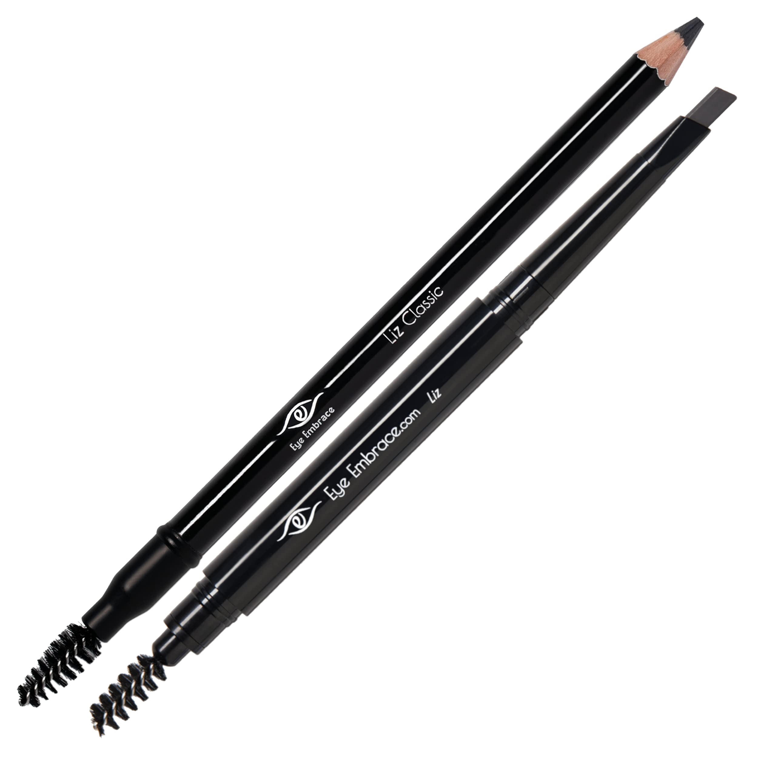 Eye Embrace Liz Warm Medium Gray Eyebrow Pencils Set - Classic Wooden Pencil & Diamond Wedge Pencil - Waterproof, Cruelty-Free, Vegan - Perfect for Natural Everyday Makeup and Professional Brow Styling