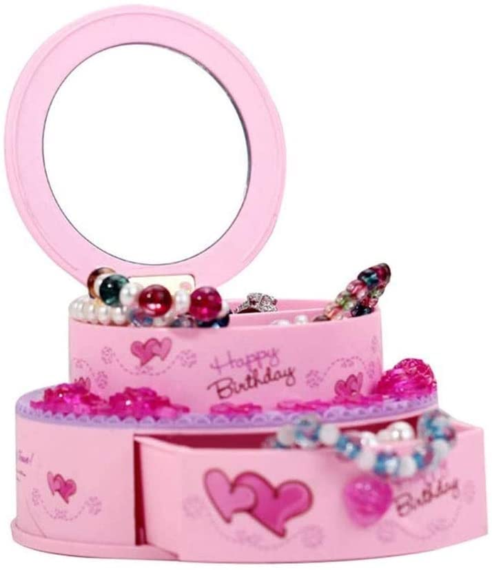 HESHENGYIHUI Birthday Cake Shaped Music Jewelry Box with Drawer & Mirror - Girls Gift, Jewelry Storage, Round Music Box for Home Decor, Bedroom Organizer, Wedding & Birthday Present