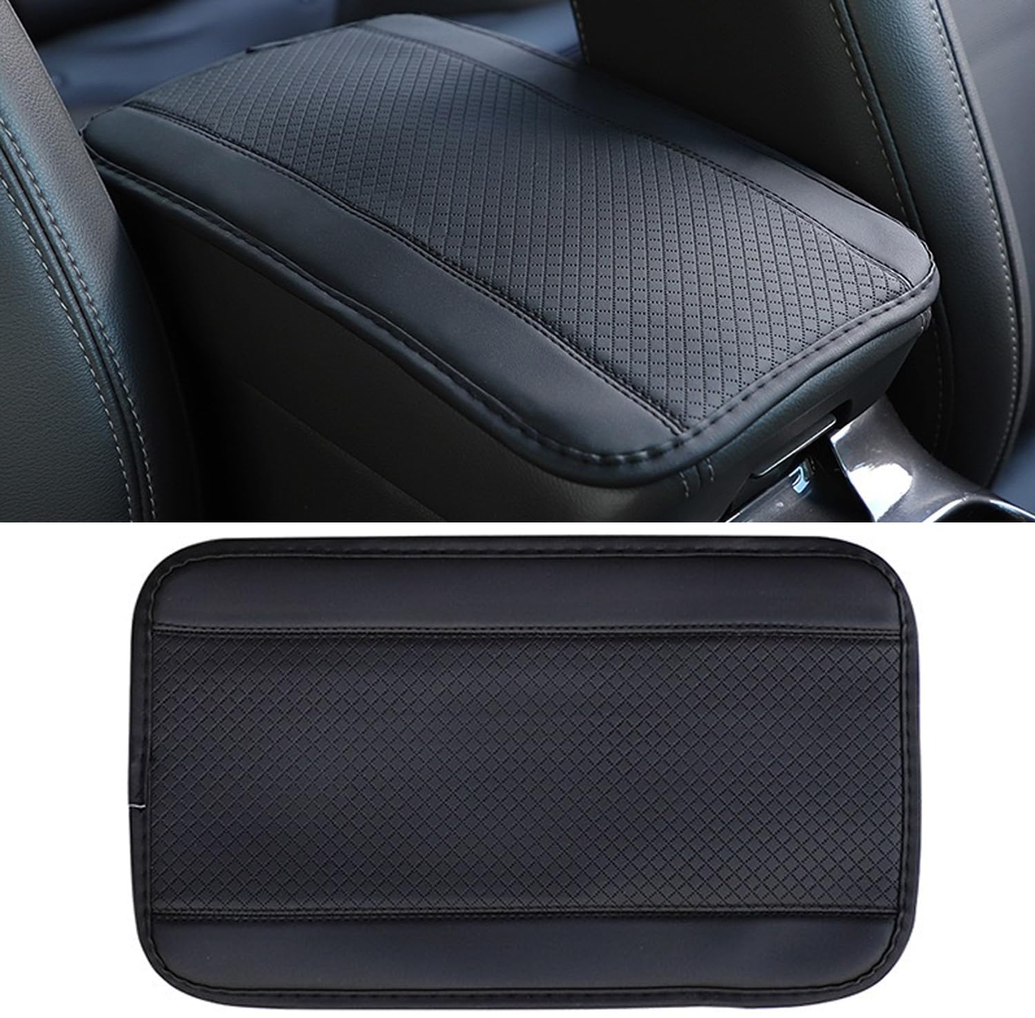 Premium PU Leather Car Center Console Cover - Universal Waterproof Armrest Box Protector for Cars, Trucks & SUVs - Durable Interior Accessory for Comfort & Protection (Black) - Perfect for Daily Commute & Road Trips