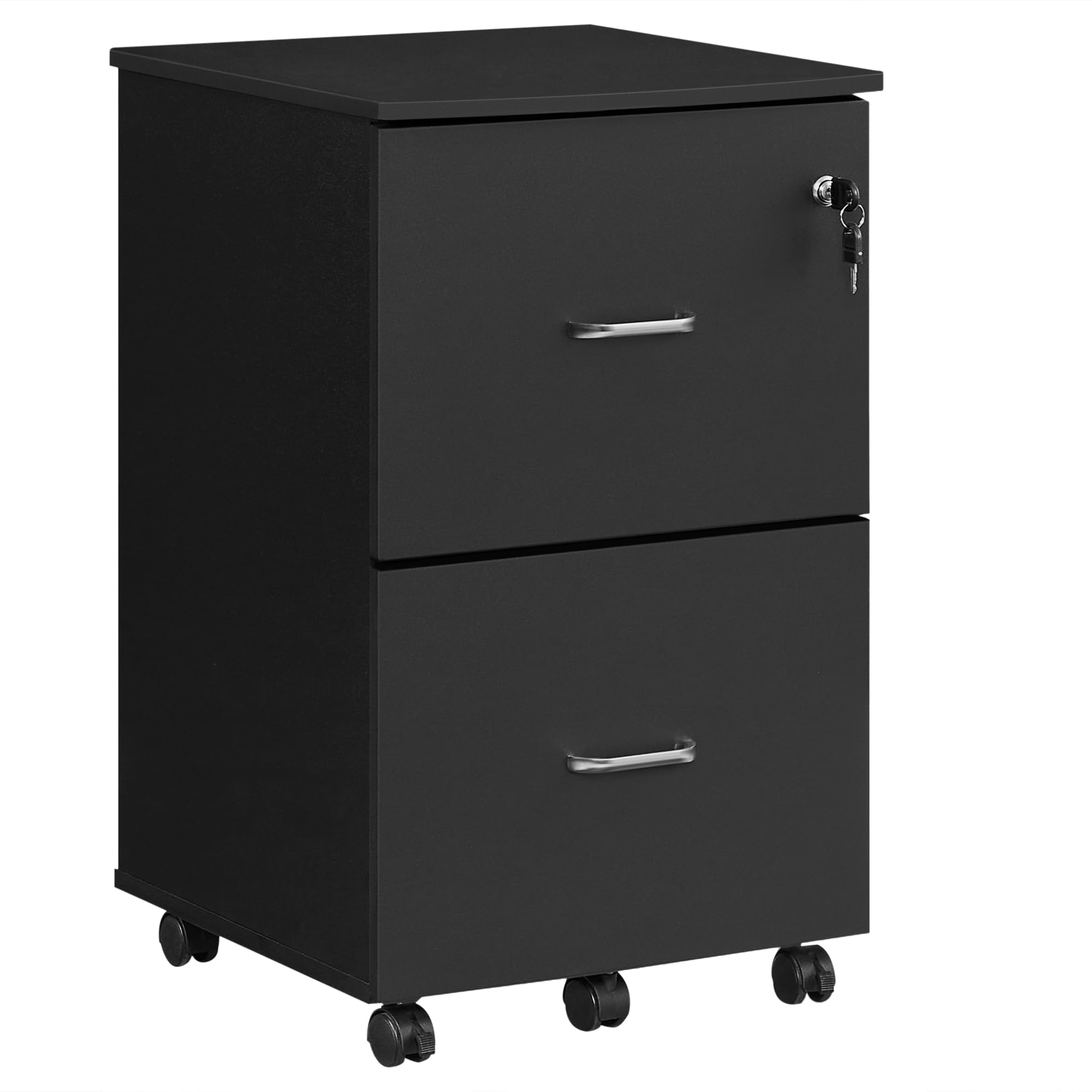 VASAGLE 2-Drawer Locking File Cabinet with Wheels - Home Office Storage Cabinet for A4 & Letter-Size Documents, Printer Stand - Easy Assembly in Honey Brown & Ink Black - Perfect for Small Spaces & Organization