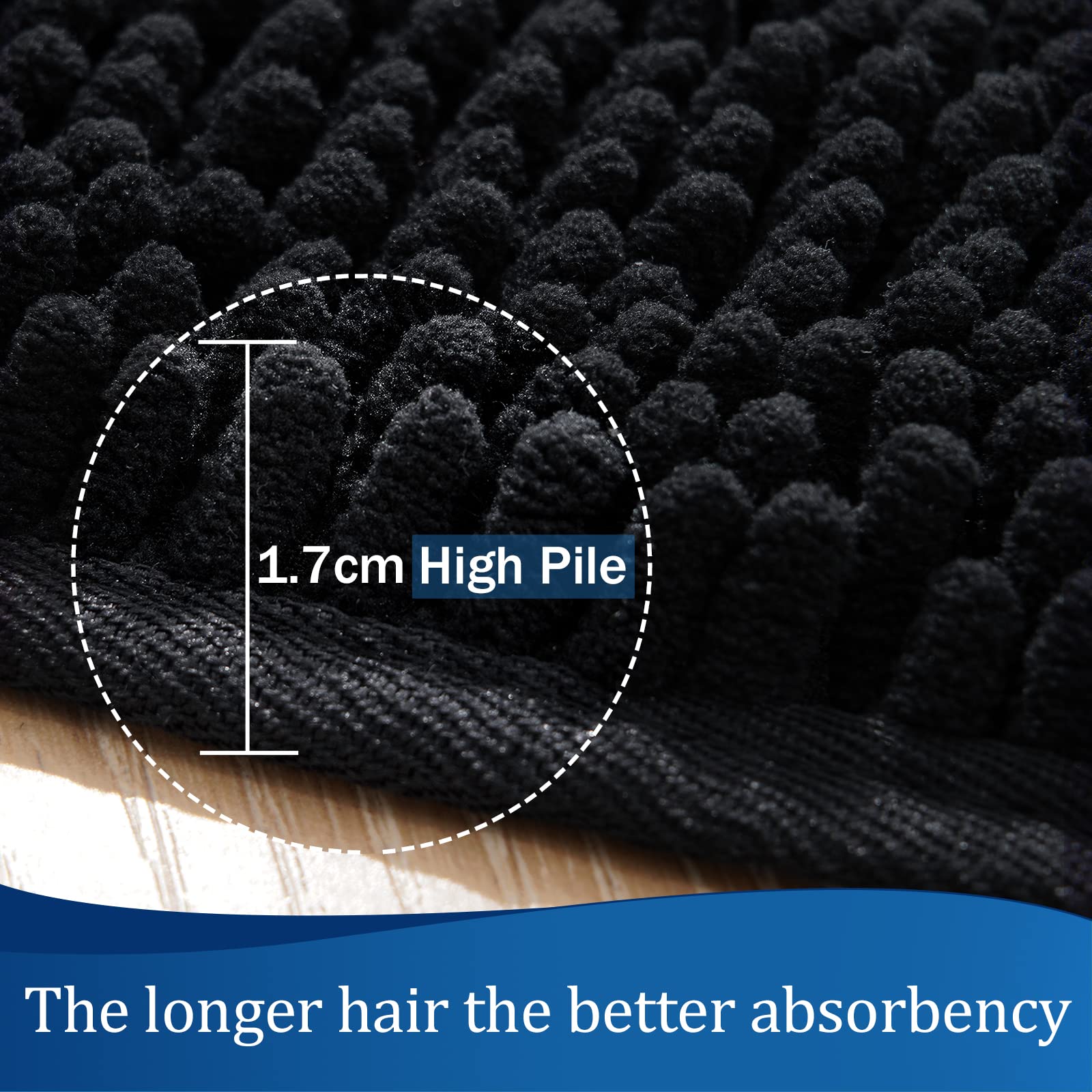 Premium Luxury Bathroom Rug - 24x70 Inch Soft Shaggy Chenille Bath Mat, Non-Slip & Machine Washable, Ultra Absorbent Plush Carpet for Bathroom & Shower - Perfect for Spa-Like Comfort at Home (Black)