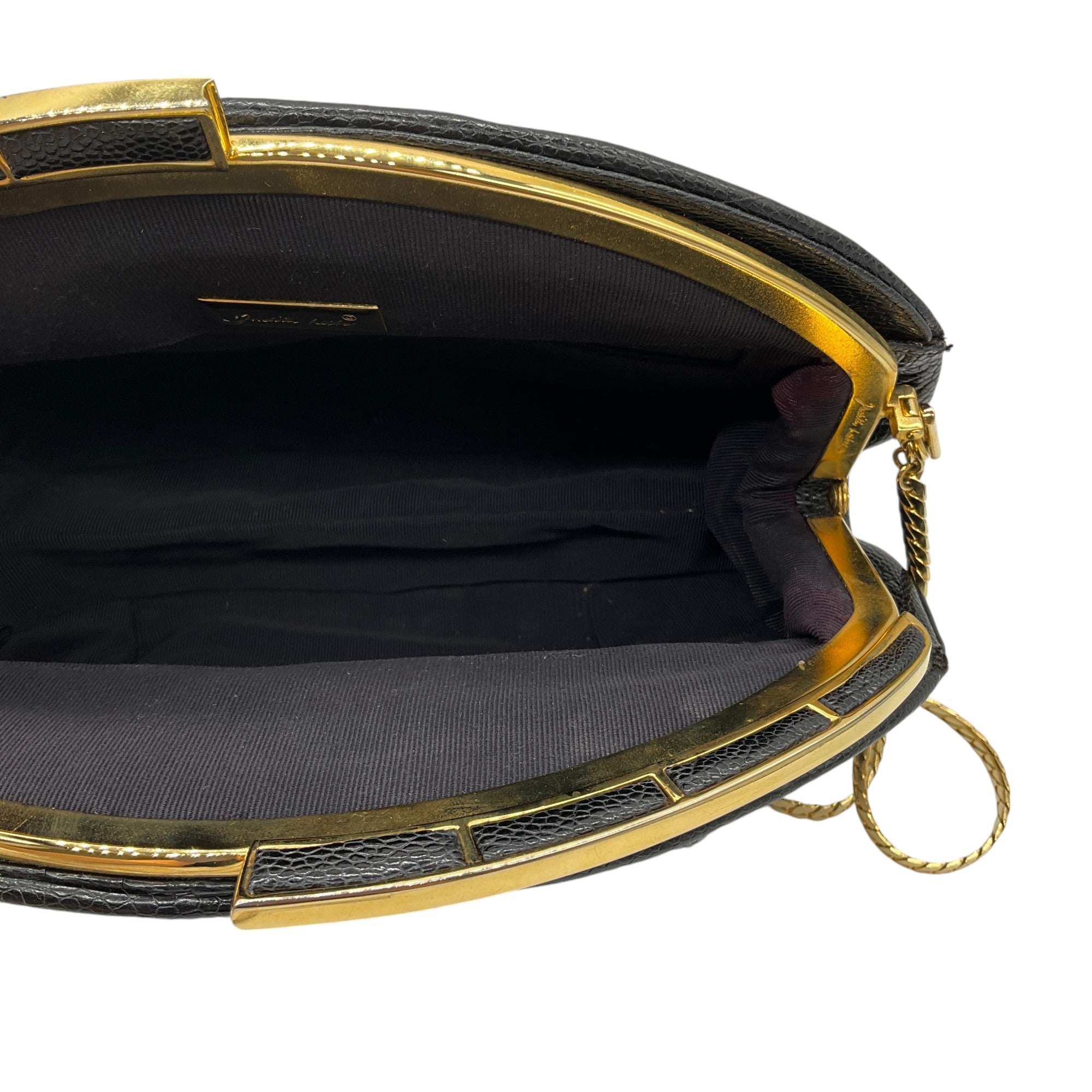 Judith Leiber Vintage Black & Gold Chain Strap Genuine Ostrich Leather Handbag - Luxury Evening Clutch for Parties & Special Occasions