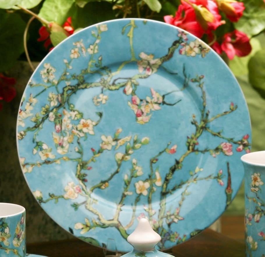 Gracie Bone China 7.5-inch Cherry Blossom Blue Dessert Plates Set of 4 - Elegant Salad & Dessert Dishes for Tea Parties, Weddings & Fine Dining