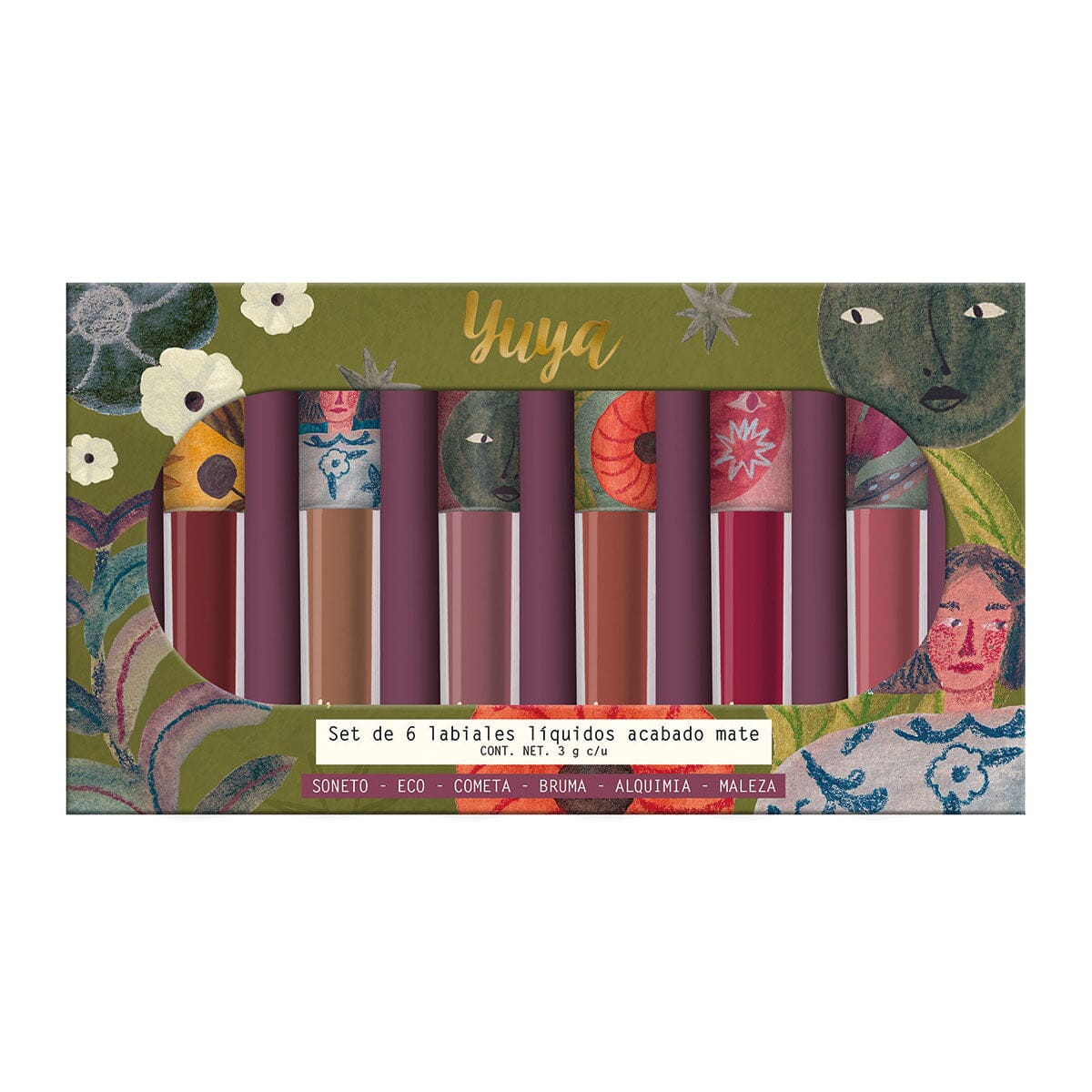6-Piece Matte Liquid Lipstick Set by Yuya 2024 (Alchemy, Sonnet, Mist, Echo, Comet, Weed) - Long-Lasting, Vegan & Cruelty-Free Makeup for Parties, Dates & Everyday Wear