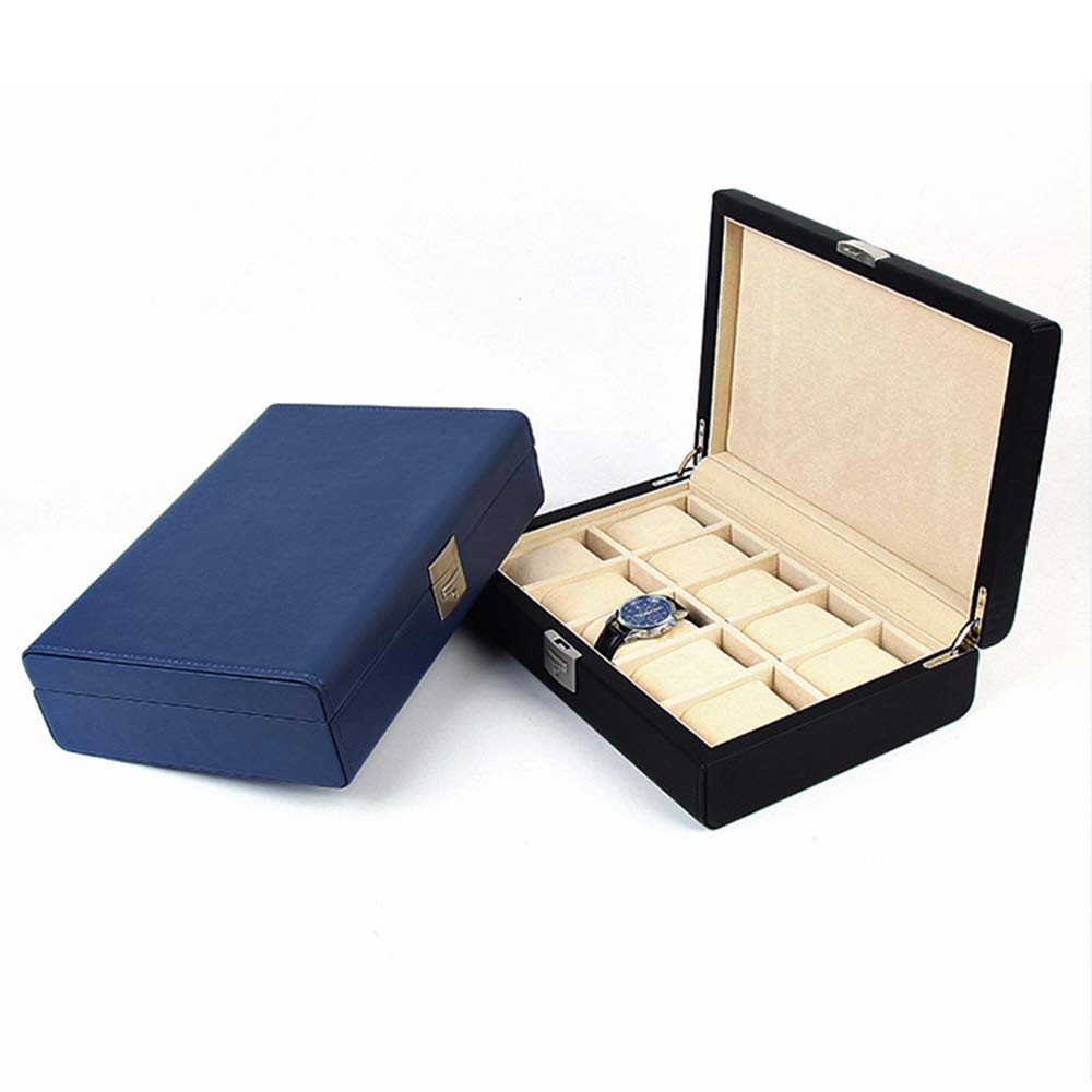 Premium PU Leather Watch Display Case for 10 Watches - Removable Suede Pillows & Security Lock - Perfect for Watch Collectors & Jewelry Storage at Home or Retail Stores
