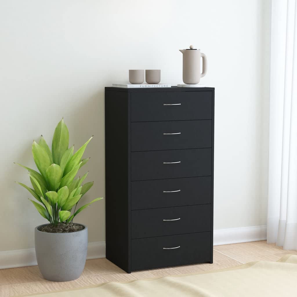 Homvdxl Sideboard Buffet Cabinet - 6-Drawer Kitchen Storage & Liquor Cabinet for Bar, Dining Room, Hallway | Modern Cupboard Console Table & Accent Cabinet in Black | Perfect for Home Organization & Entertaining Guests