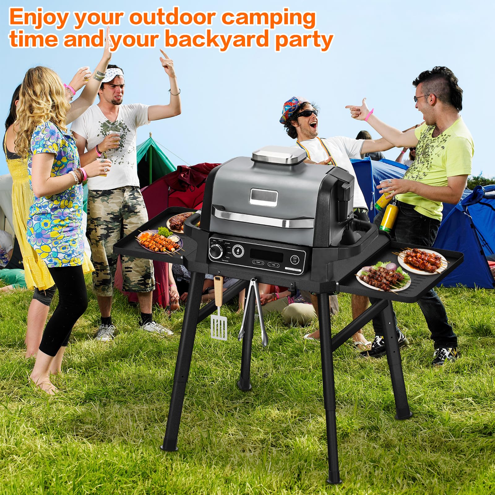 **Outdoor Grill Table Stand for Ninja OG & OO Series – Heavy Duty Steel Portable Grill Stand with Adjustable Height, Side Shelf & Utensil Holder – Perfect for Backyard BBQs, Camping & Tailgating**