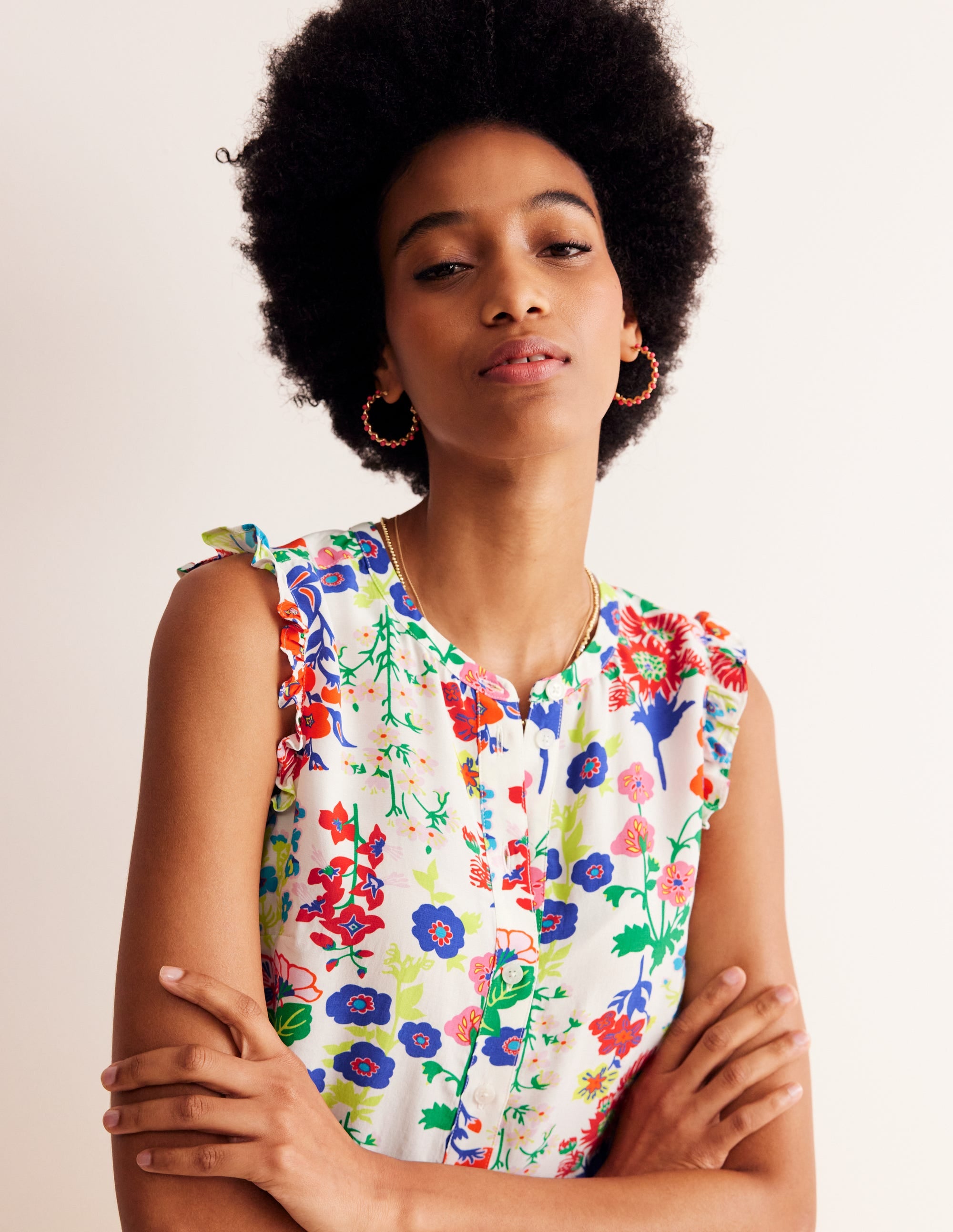 Alicia Women's Button Down Shirt - Floral Wildflower Cluster Print Blouse for Casual & Office Wear | Perfect for Spring & Summer Outfits