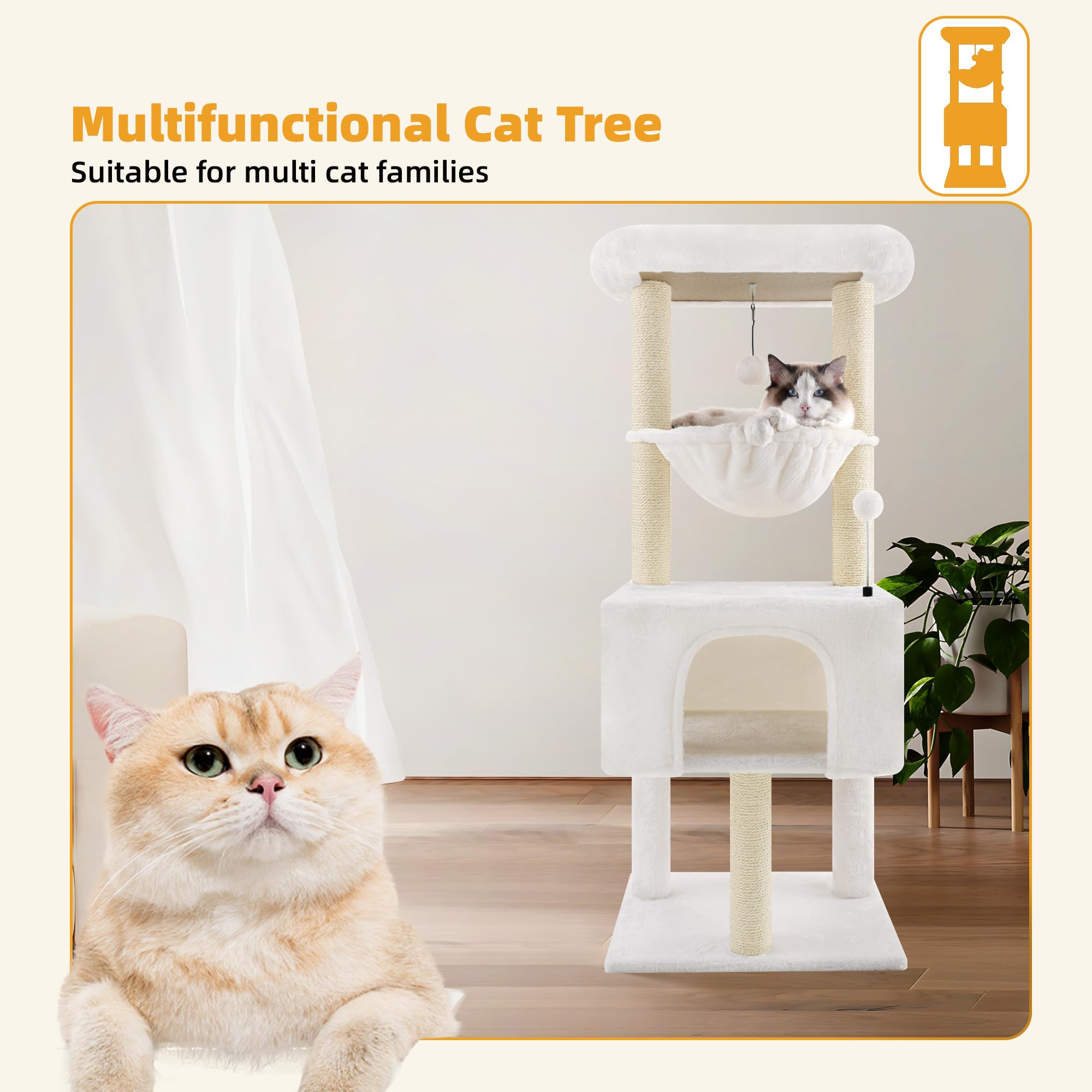 Premium Multi-Level Cat Tree for Indoor Cats - Large Condo, Hammock & Scratching Posts - Space-Saving Beige Cat Tower for Climbing & Play - Perfect for Apartments & Small Homes