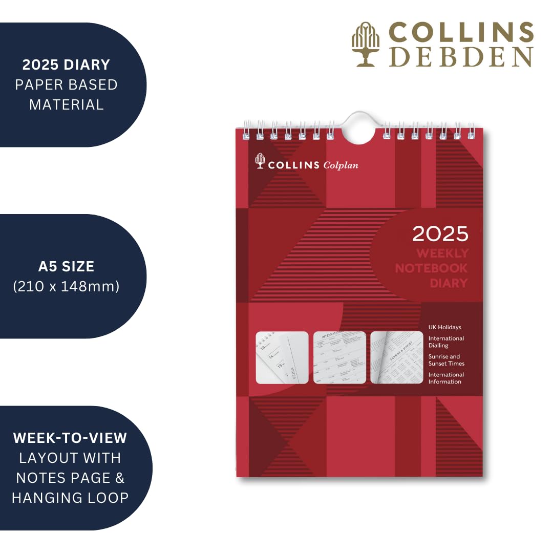 Collins Colplan 2025 A5 Weekly Spiral Planner - 60-25 Academic Diary with Wiro-Bound Design - Perfect for School, Office & Home Organization | Week-to-View Wall Calendar for Planning & Scheduling