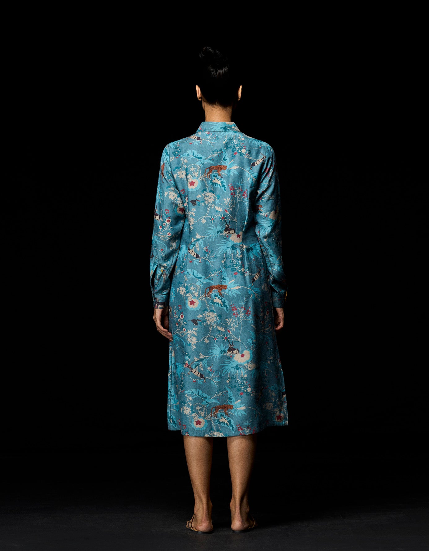 Elegant Pleated Muga Satin Blue Dress for Women - Perfect for Weddings, Parties & Special Occasions