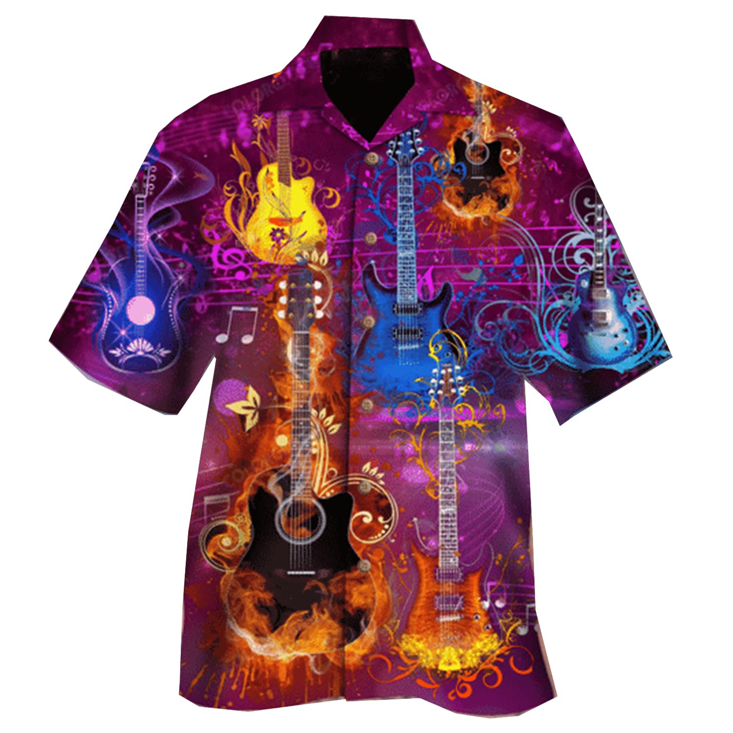Men's Guitar Player Hawaiian Shirts - Short Sleeve Button Down Aloha Shirts for Musicians | Perfect for Beach Parties, Summer Concerts & Tropical Vacations