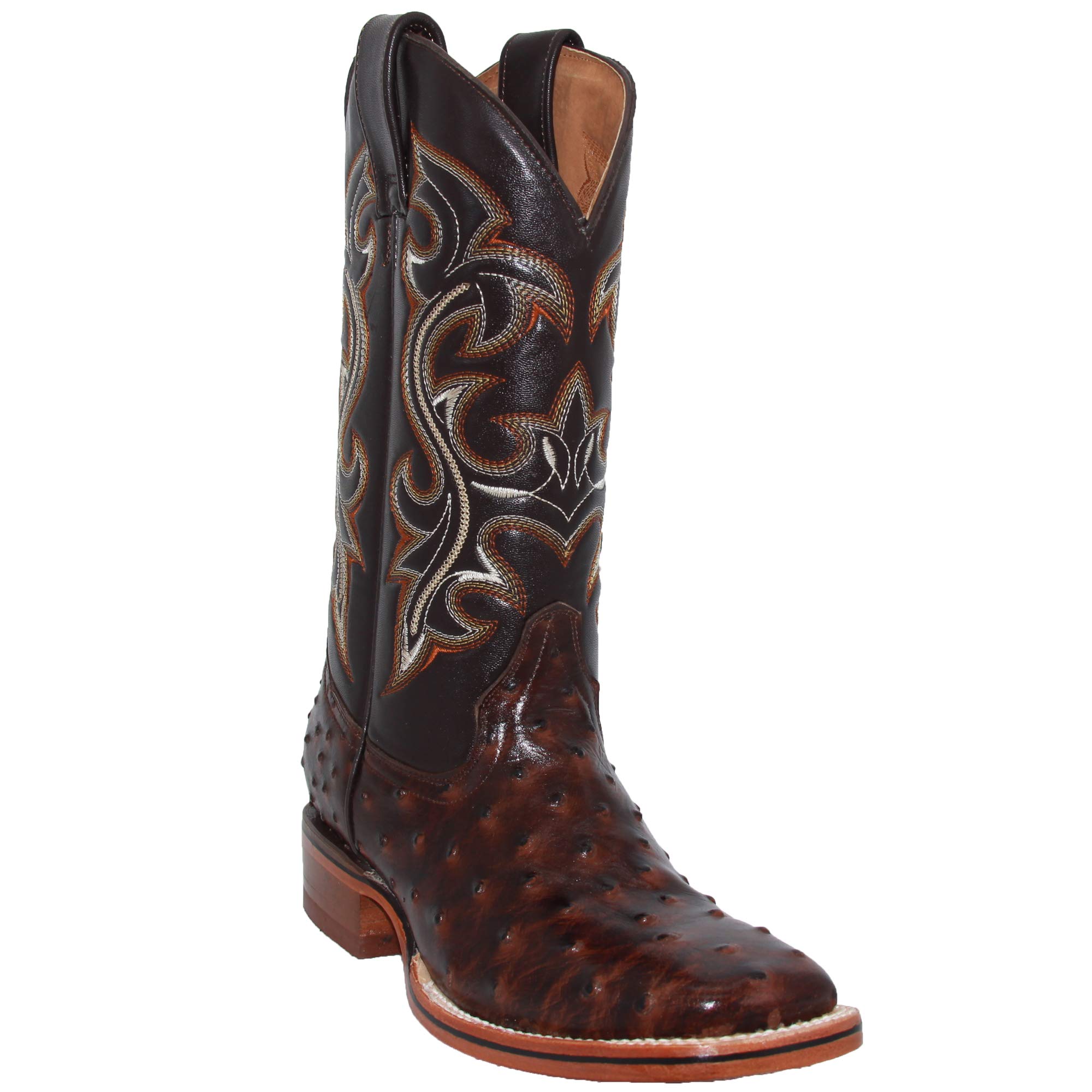 Genuine Cowhide Leather Western Cowboy Boots for Men - Square Toe Rodeo Boots with Ostrich Print | Perfect for Country Dancing, Rodeo Events & Western Fashion