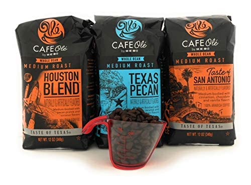 Premium Cafe Ole Whole Bean Coffee Variety Pack - Taste of San Antonio, Houston, Austin & Texas Pecan - 12 Oz (Pack of 4) - Perfect for Home Brewing, Office Use & Gift Giving