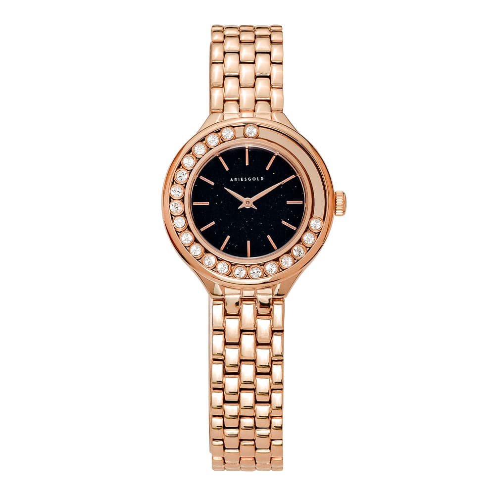 Aries Gold Serenity Women's Watch - Rose Gold Stainless Steel, Black Dial, Model L5041 RG BKST | Elegant Dress Watch for Women, Perfect for Office, Parties & Special Occasions