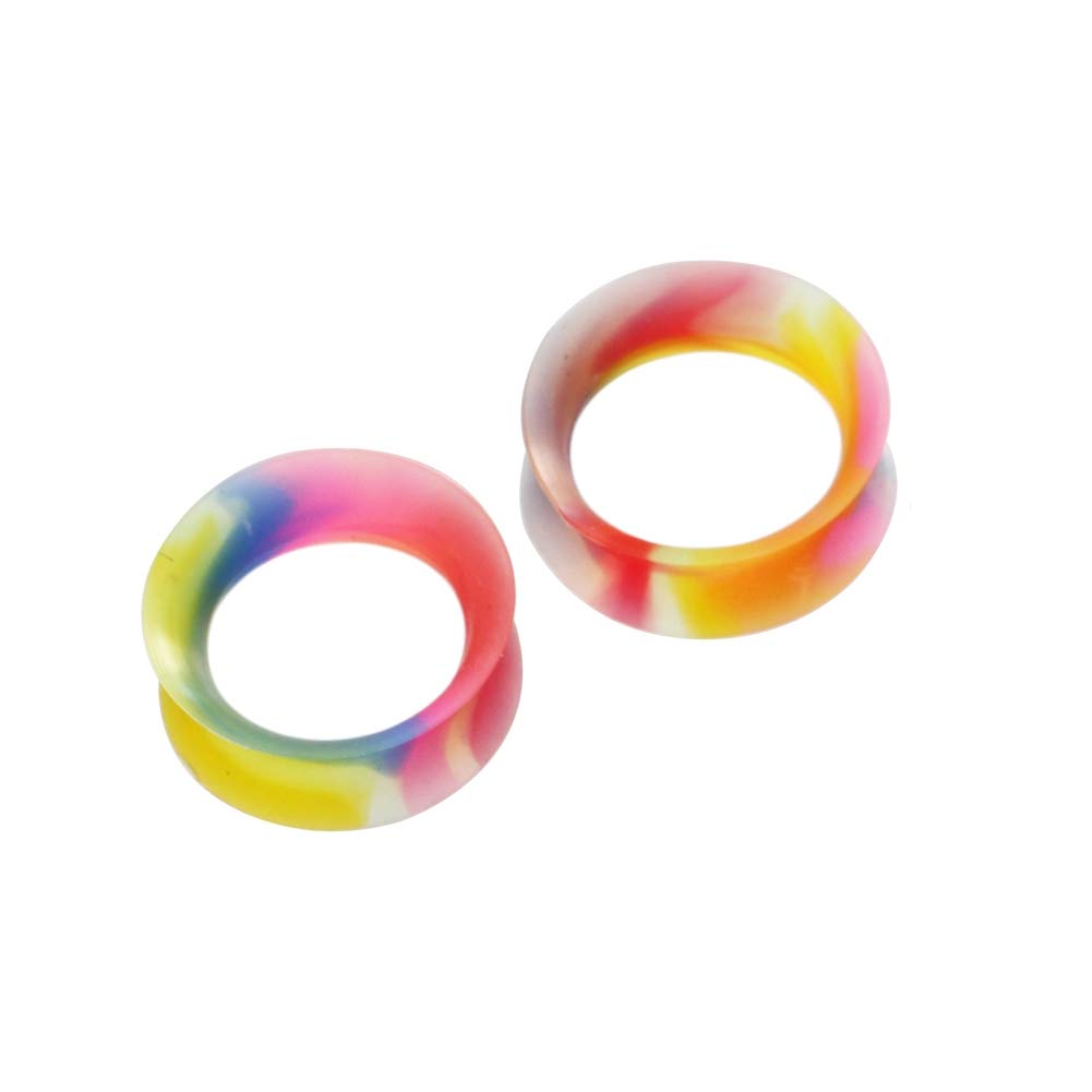 Rainbow Ultra Thin Silicone Double Flared Saddle Flesh Tunnels Ear Gauge Plugs Stretcher 3mm-22mm - Lightweight & Comfortable for Daily Wear, Parties & Body Modification