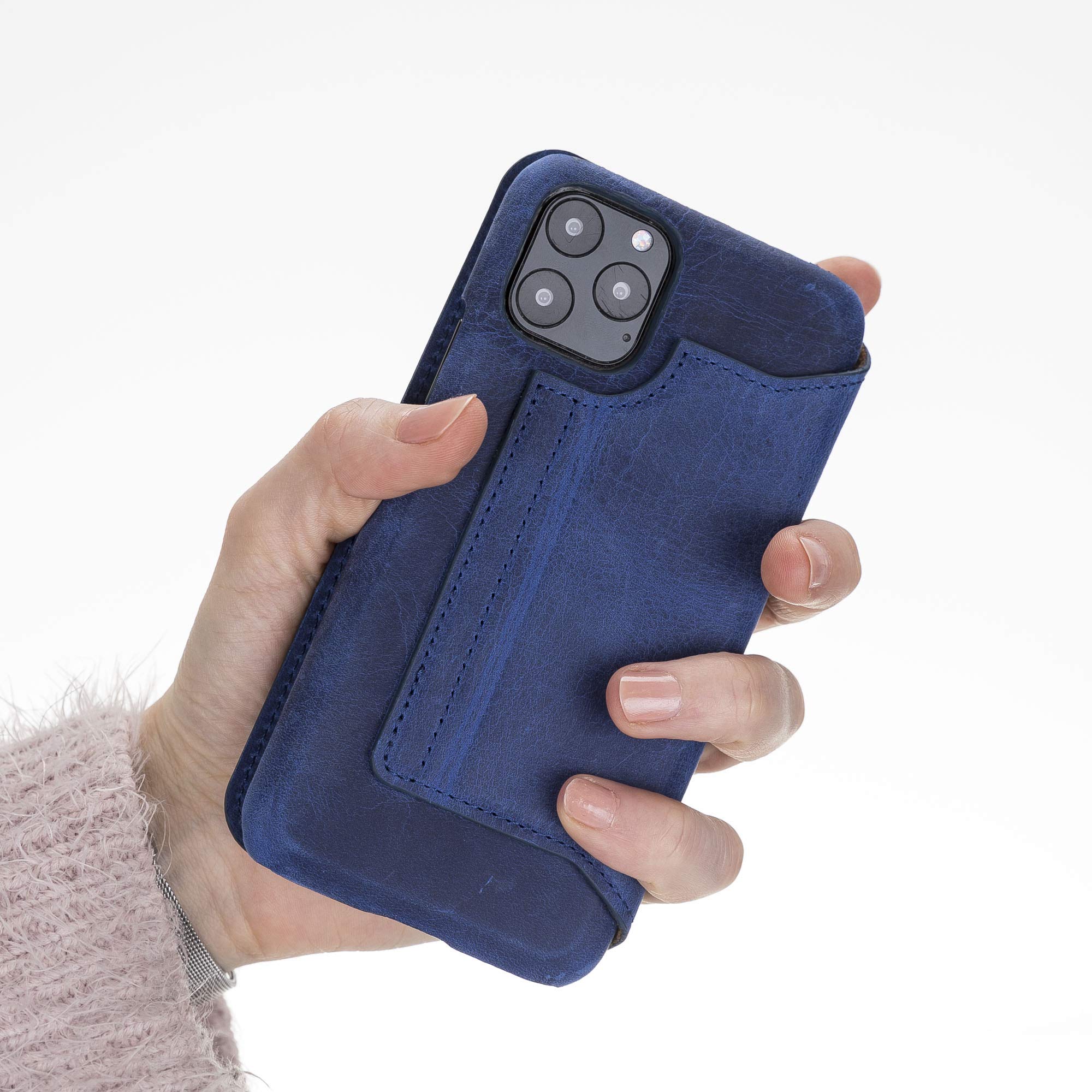 Venito Venice Slim iPhone 11 Pro Case with Stand, Wallet & RFID Blocking - Self-Closing Magnetic Cover (Antique Dark Blue) | Perfect for Travel, Work & Everyday Protection