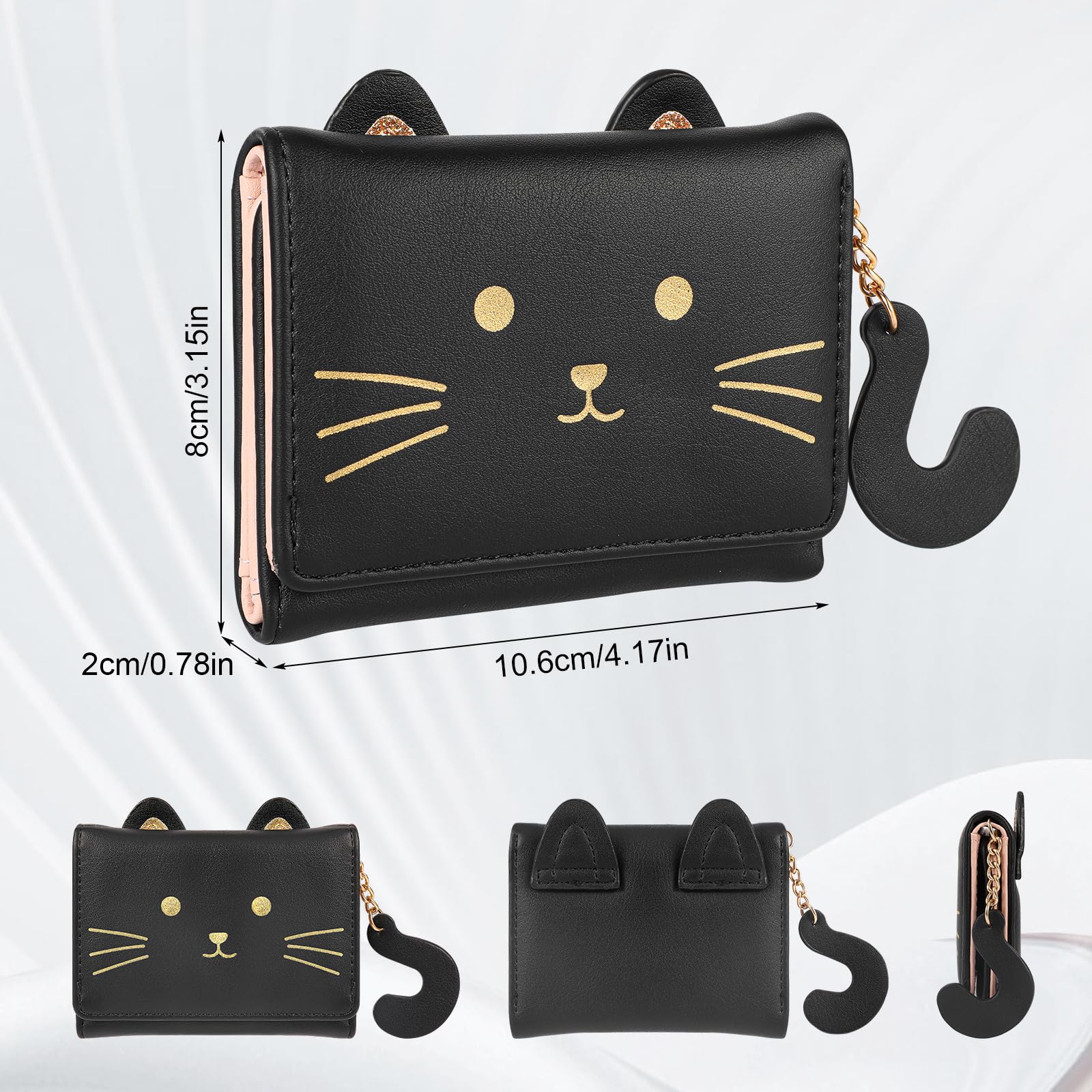 Stylish Small PU Leather RFID Blocking Women's Wallet - Cute Black Cat Bi-Fold Design with Multiple Slots, ID Window & Coin Pocket | Perfect for Everyday Use, Travel & Gift Giving