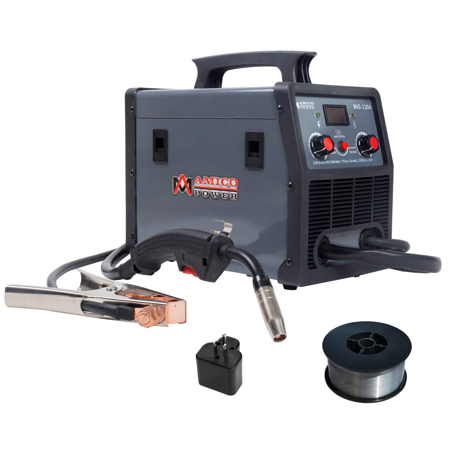 Amico MIG-130A 130 Amp MIG Welder with Flux Core - Dual Voltage 110V/230V Gasless Welding Machine for Home DIY, Auto Repair & Metal Fabrication Projects