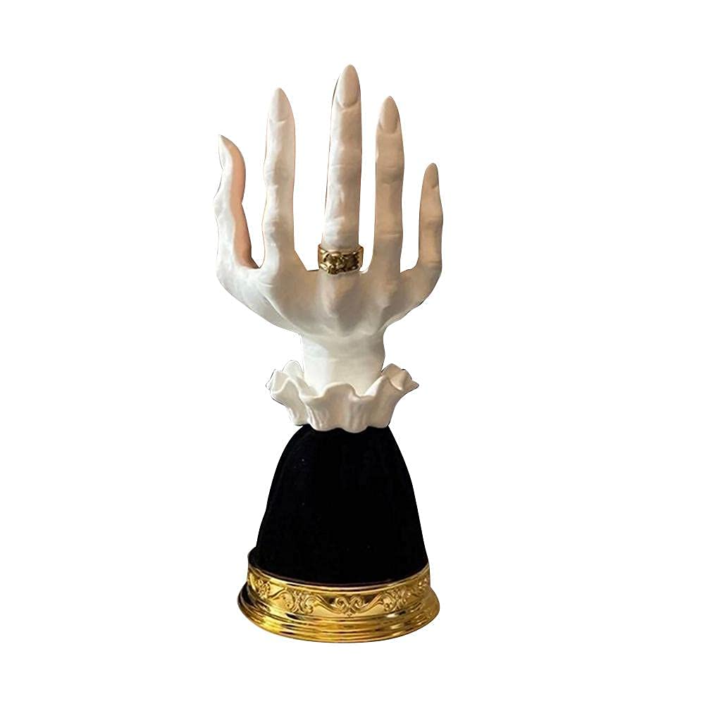 JiaLFaX Halloween Witch Hand Candle Holder - Single Wick White Resin Palm Candle Stand with Skeleton Hand Base - Gothic Home Decor for Spooky Parties, Haunted House Decorations & Witchcraft Altar Accessories