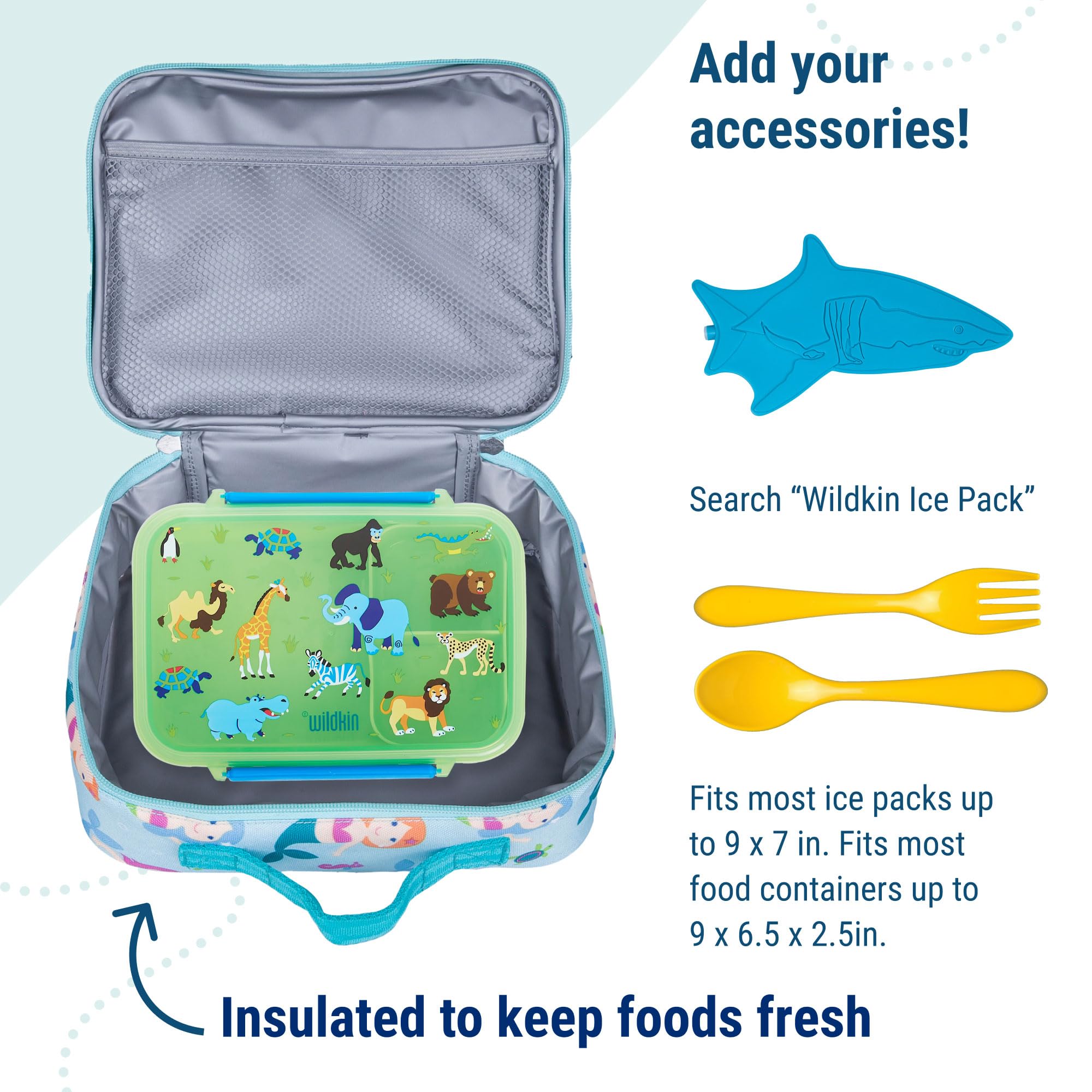 Wildkin Kids Insulated Lunch Box - Leak Proof Reusable Lunch Bag for School, Picnic & Travel - Mermaid Design - Perfect for School Lunches, Beach Trips & Outdoor Adventures