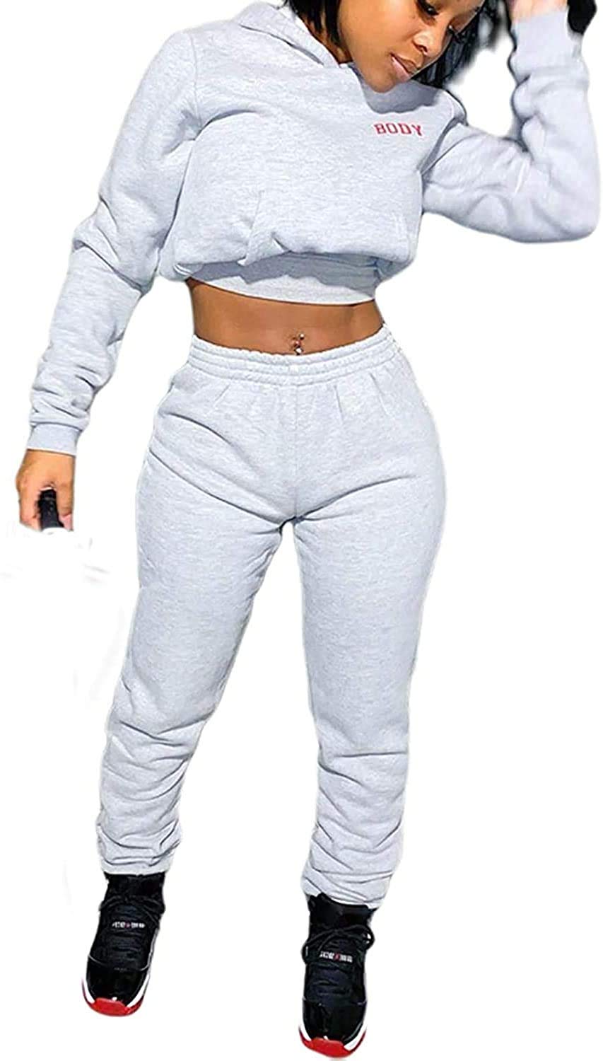 Women's 2-Piece Workout Set - Stylish Crop Top Hoodie & High-Waisted Jogger Pants | Gym Outfit, Yoga Clothes & Casual Streetwear | Perfect for Running, Lounge & Athleisure Fashion