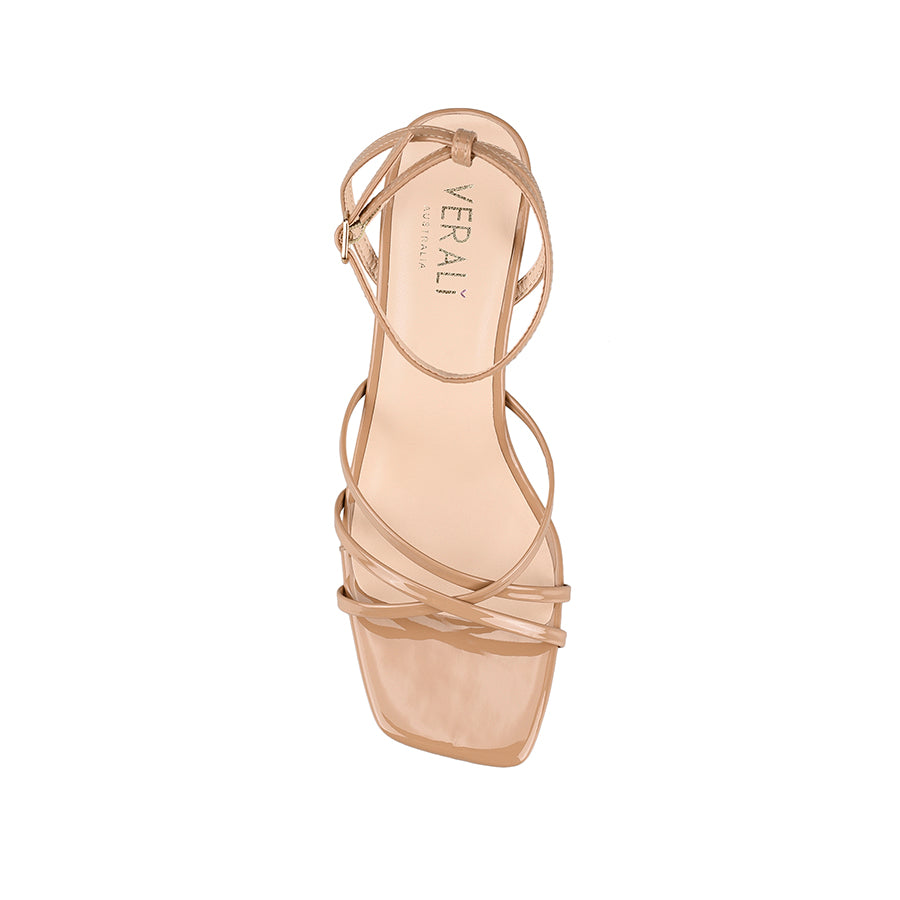 Nakita Women's Block Heel Sandals - Dark Camel Patent Leather Comfortable Dress Shoes for Wedding, Party & Office Wear