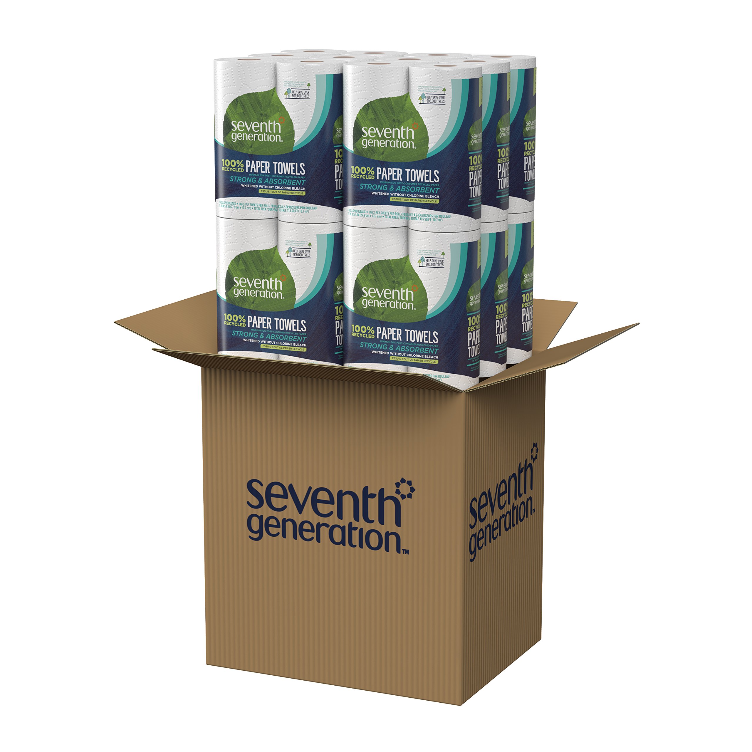 Seventh Generation 100% Recycled Paper Towels, 2-Ply, 2-Count (Pack of 12) | Eco-Friendly Kitchen & Cleaning Supplies for Home & Office Use