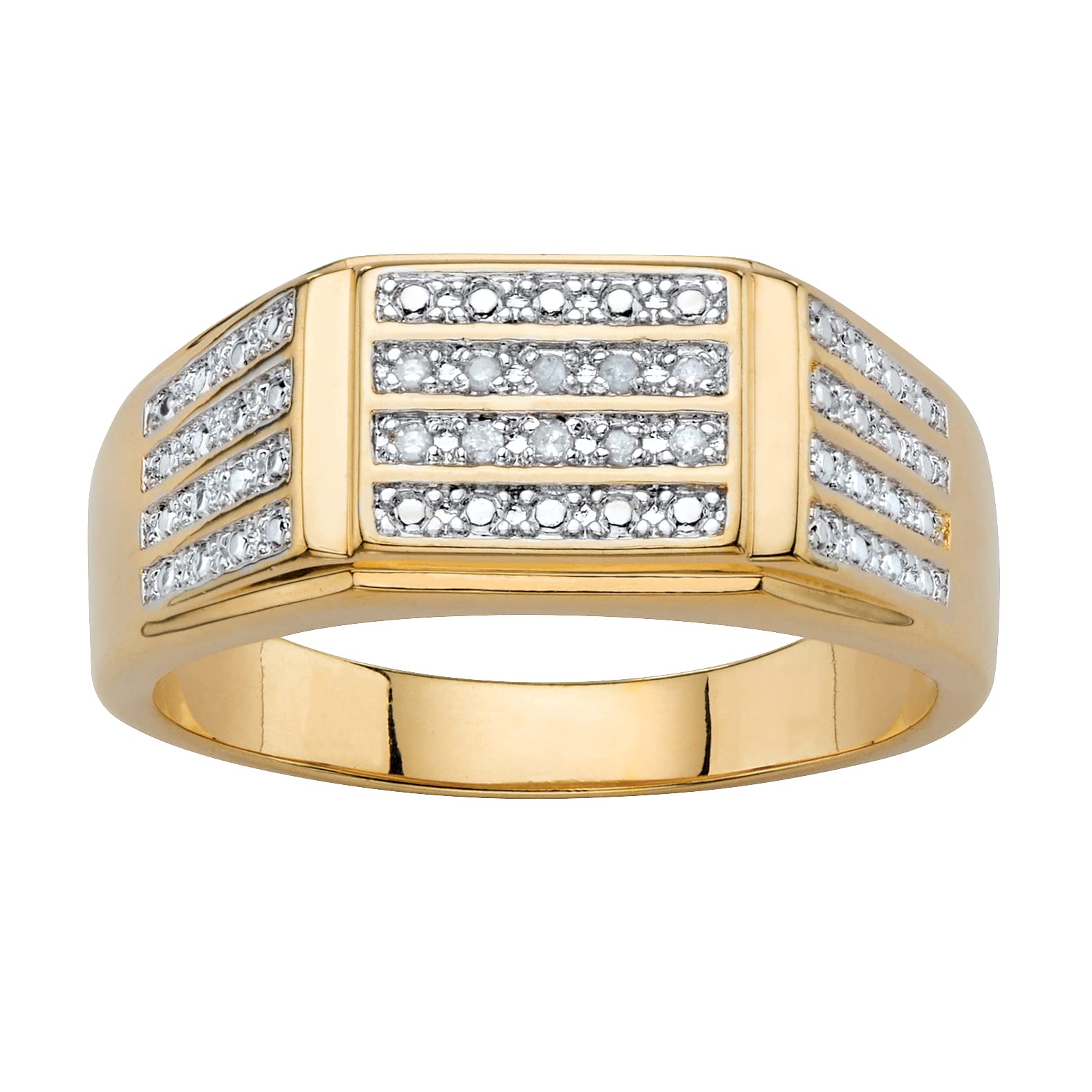 Men's 14K Gold-Plated Genuine Diamond Accent Multi Row Wedding Band Ring for Men - Perfect for Engagement, Anniversary & Special Occasions
